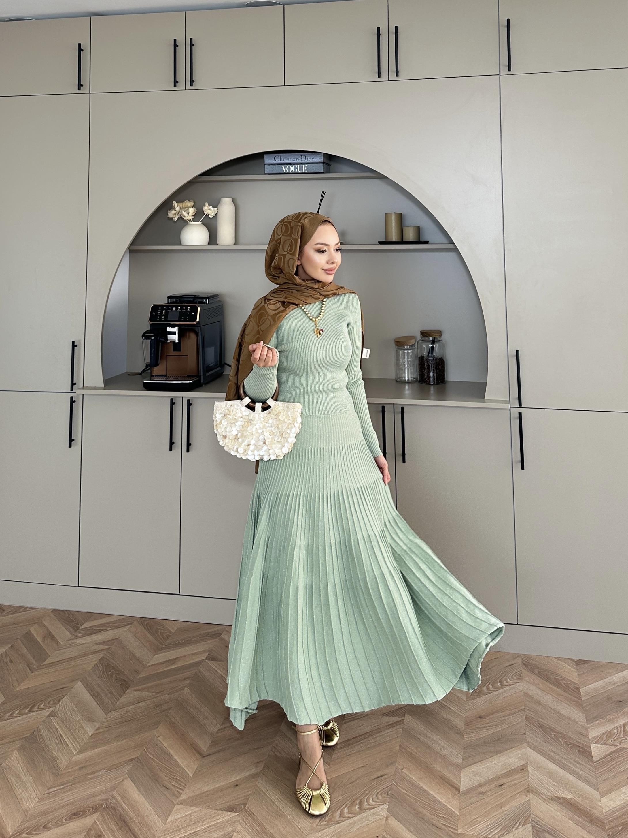 Vienna Simli Triko Elbise Su Yeşili