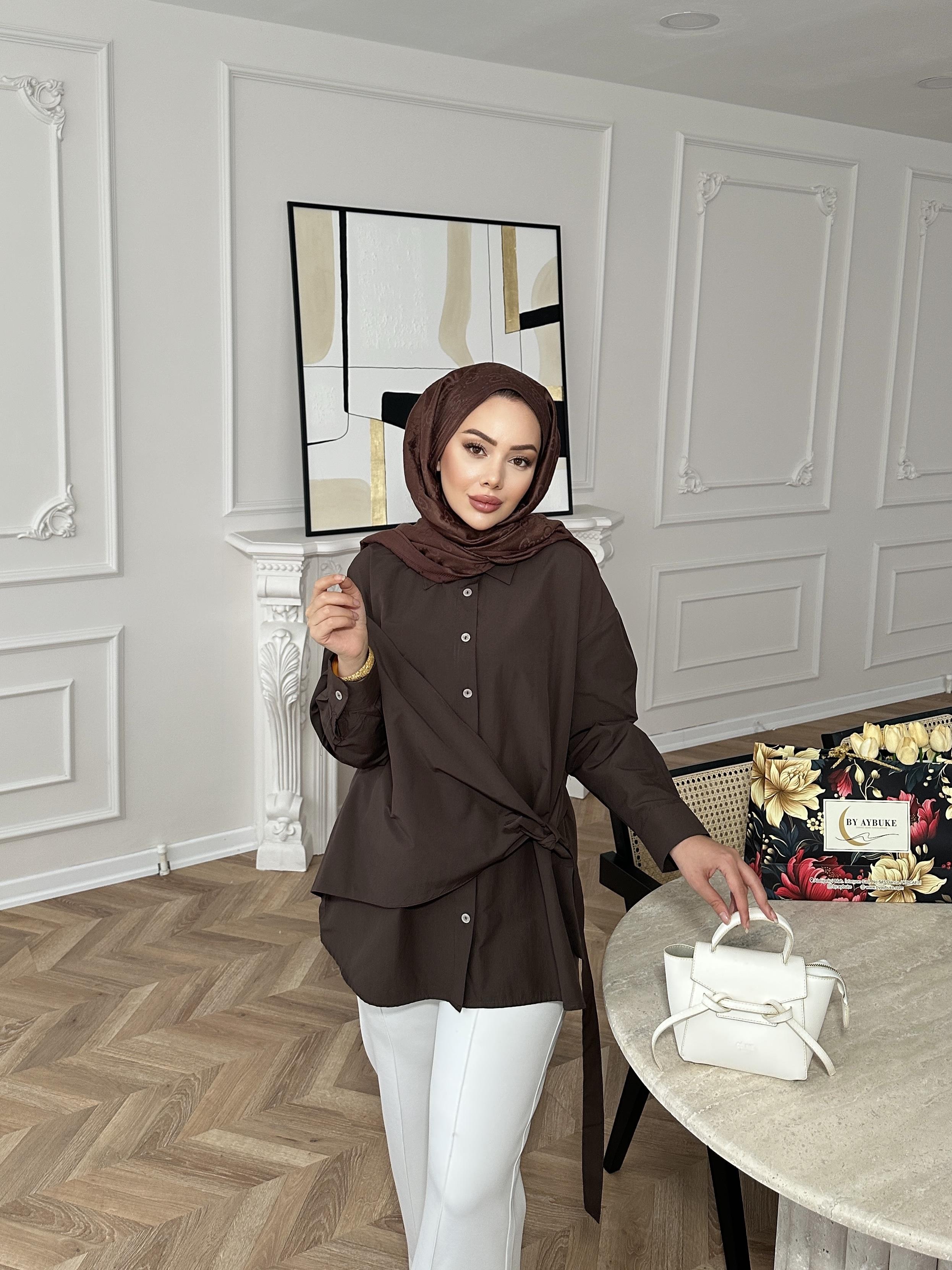 Yandan Bağlamalı Gömlek Acı Kahve