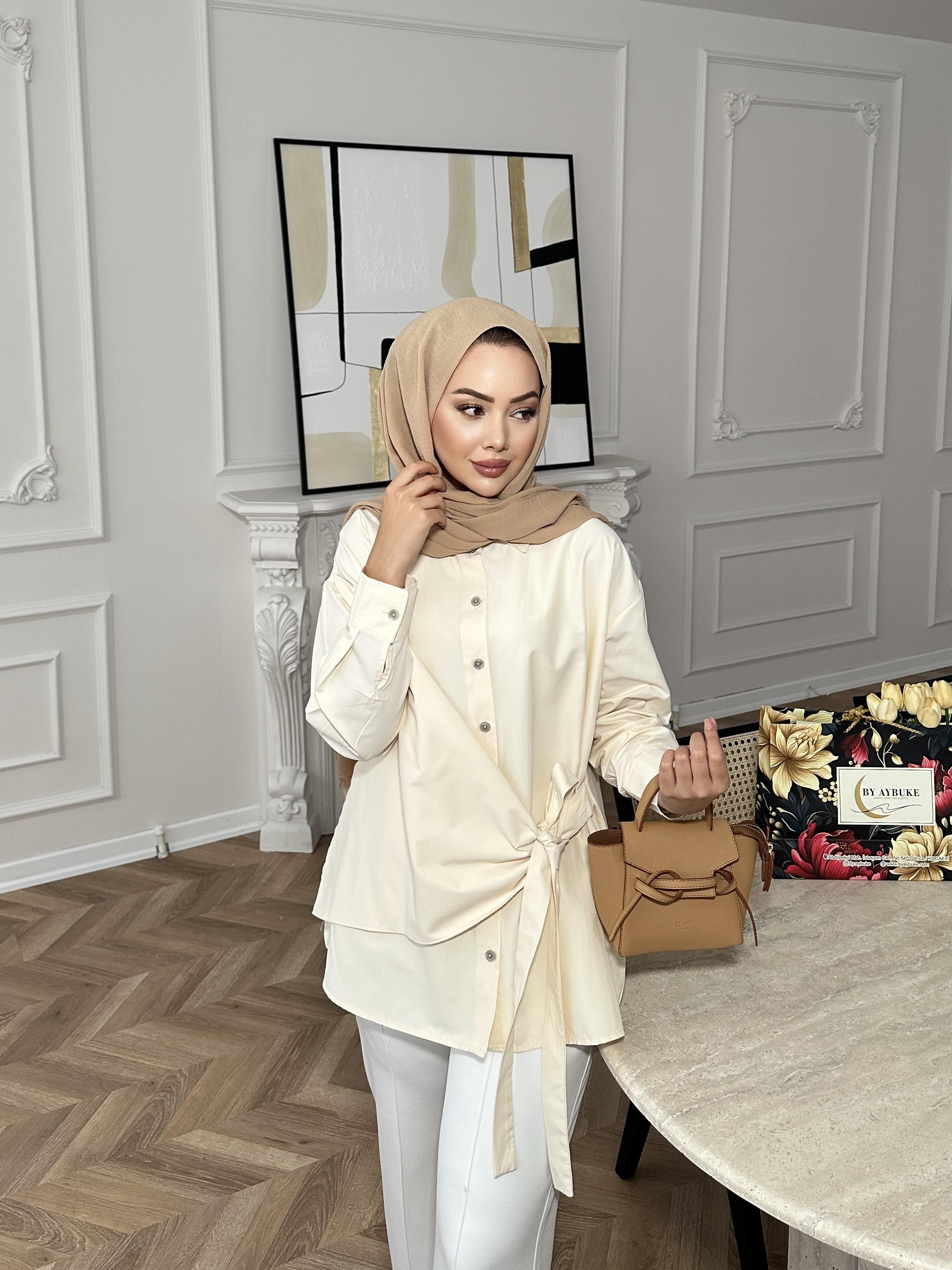 Yandan Bağlamalı Gömlek Bej