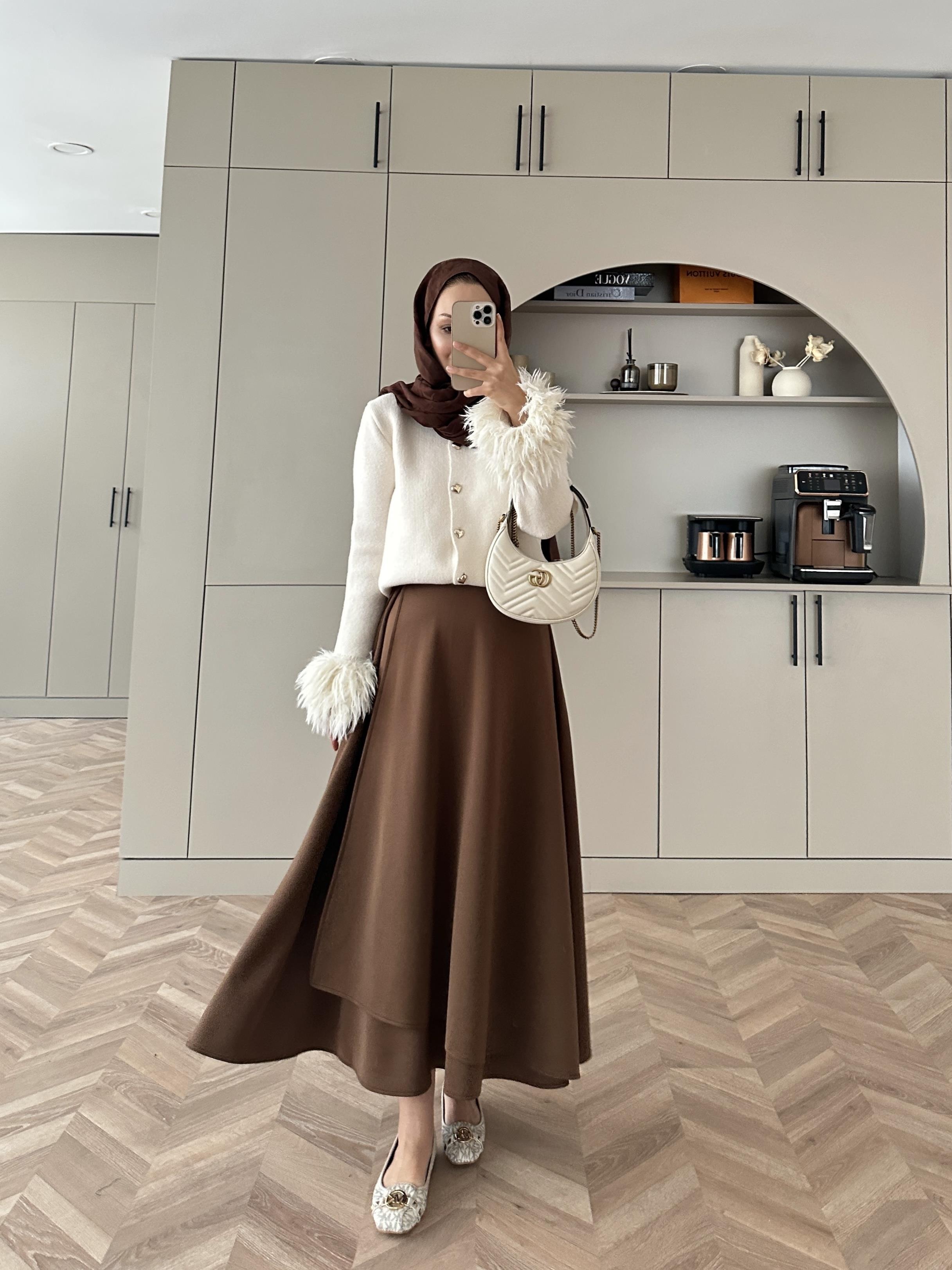 Yandan Bağlamalı Scuba Etek Acı Kahve