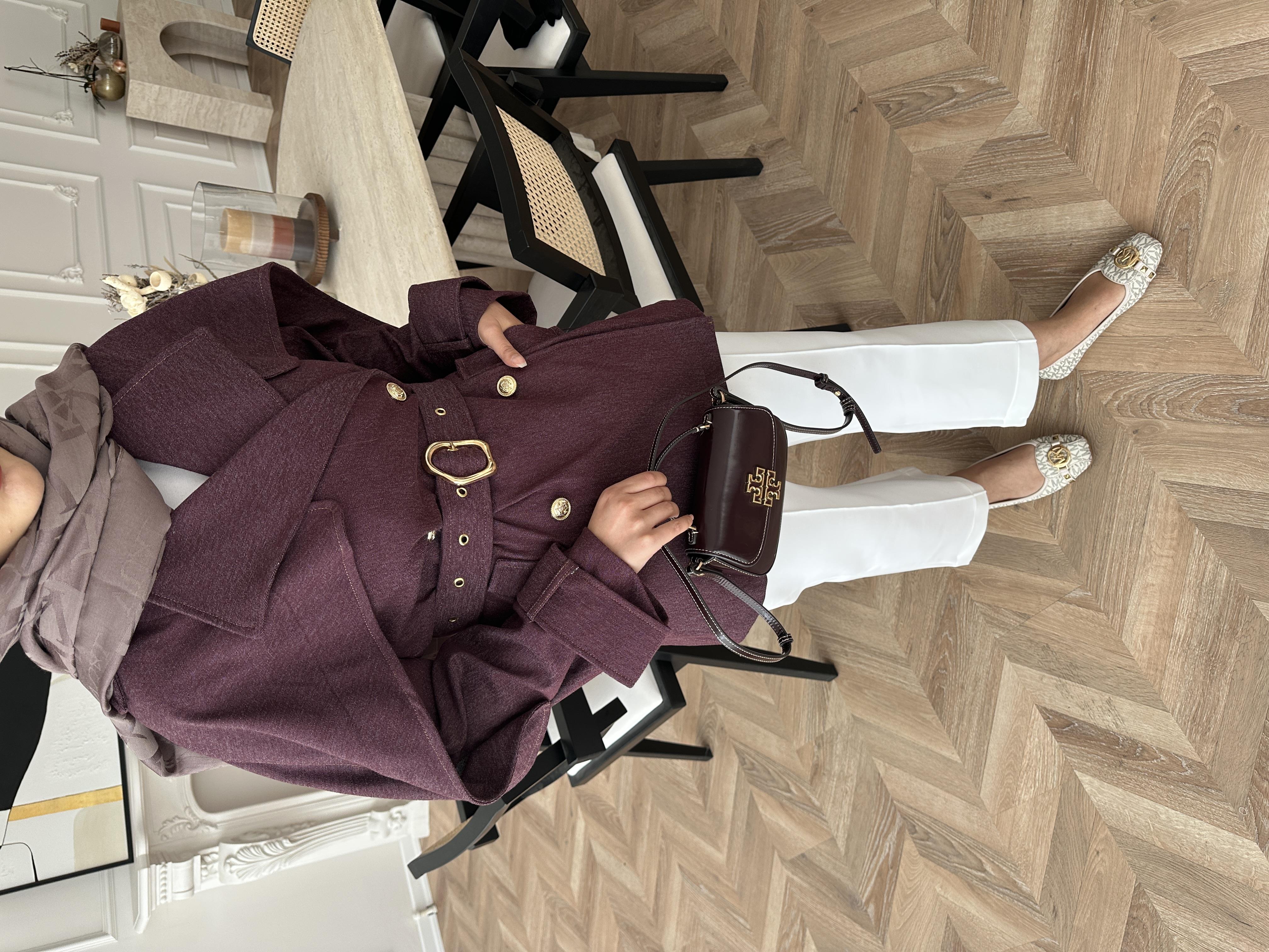 Yarasa Kollu Kot Ceket Mürdüm