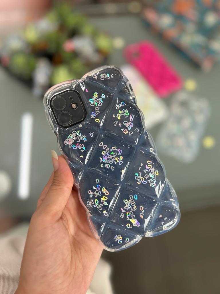 Iphone Dilimli Puf Kılıf Şeffaf Kalpli