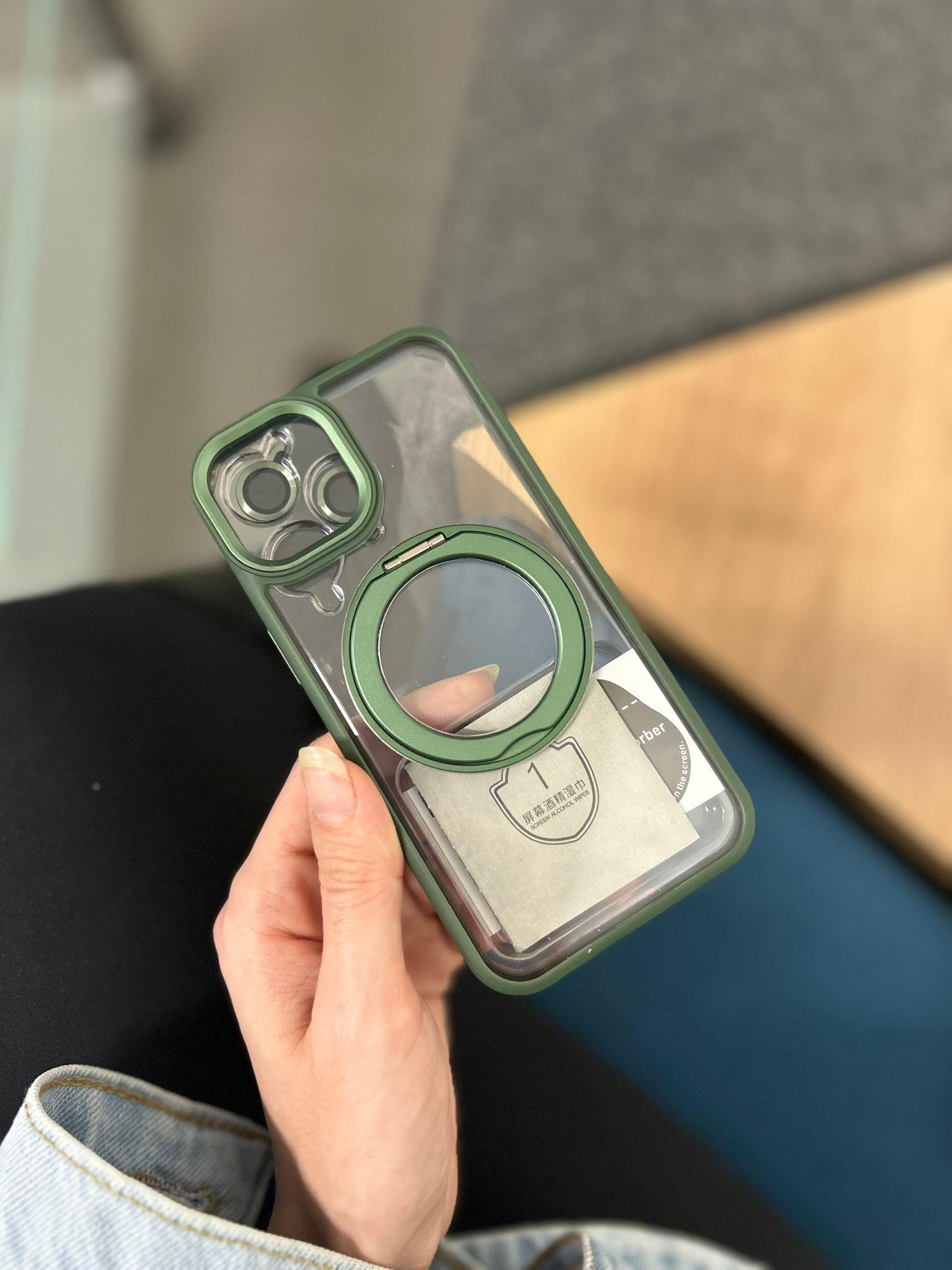 Lensli Standlı Magsafe İphone Telefon Kılıf Yeşil