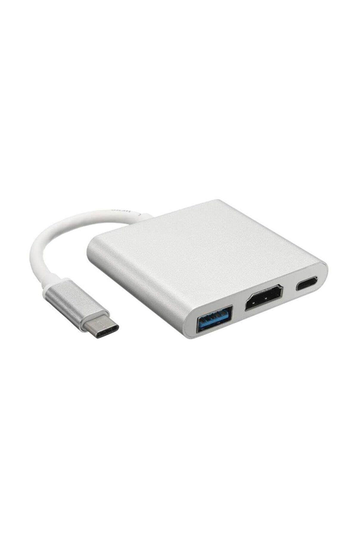 Type-C To HDMI USB 3.0 Çevirici 3'in 1 Dönüştürücü Adaptör