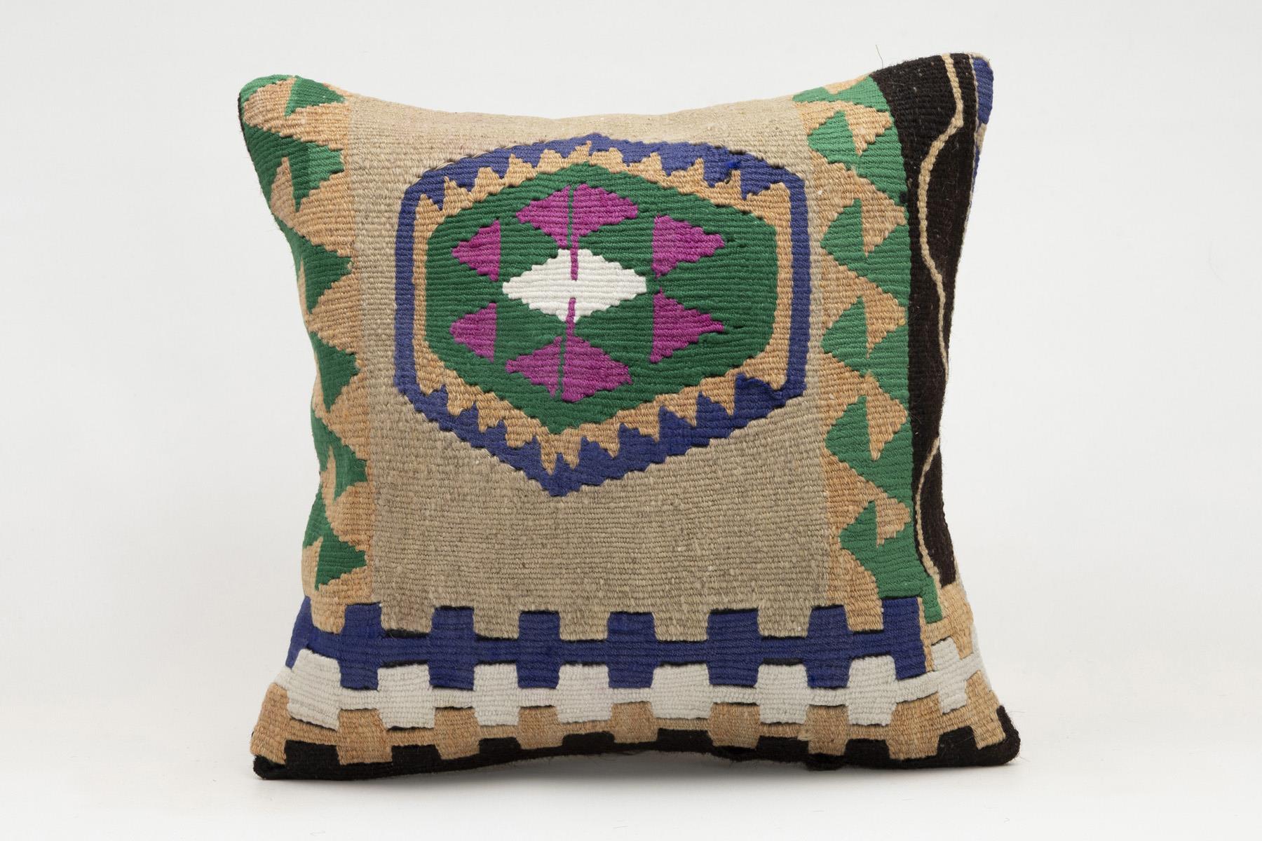 16x16 inches (40x40 cm) Kilim Pillow | KILIM WHOLESALE - Vintage Handmade Pillows - Vintage Handmade Kilim Rugs - It is 100% wool. Artistic and historical rugs. Old handwoven rugs. - Online hand woven rugs and kilim cushions sales. Shipping to a