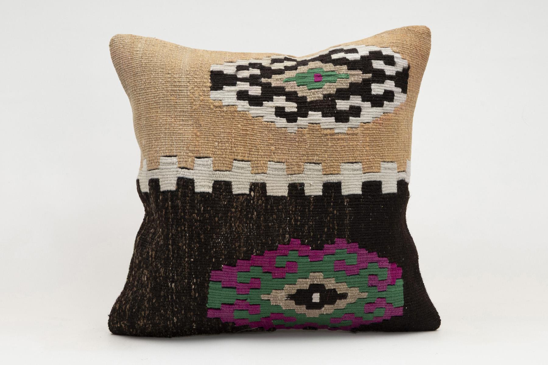 16x16 inches (40x40 cm) Kilim Pillow | KILIM WHOLESALE - Vintage Handmade Pillows - Vintage Handmade Kilim Rugs - It is 100% wool. Artistic and historical rugs. Old handwoven rugs. - Online hand woven rugs and kilim cushions sales. Shipping to a