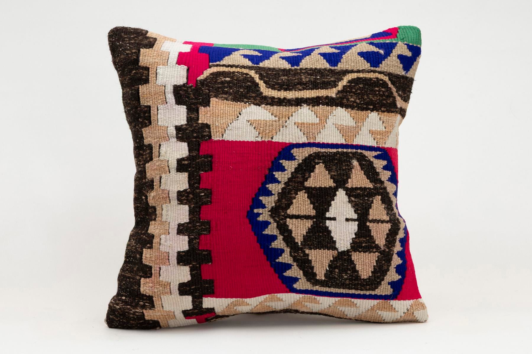 16x16 inches (40x40 cm) Kilim Pillow | KILIM WHOLESALE - Vintage Handmade Pillows - Vintage Handmade Kilim Rugs - It is 100% wool. Artistic and historical rugs. Old handwoven rugs. - Online hand woven rugs and kilim cushions sales. Shipping to a
