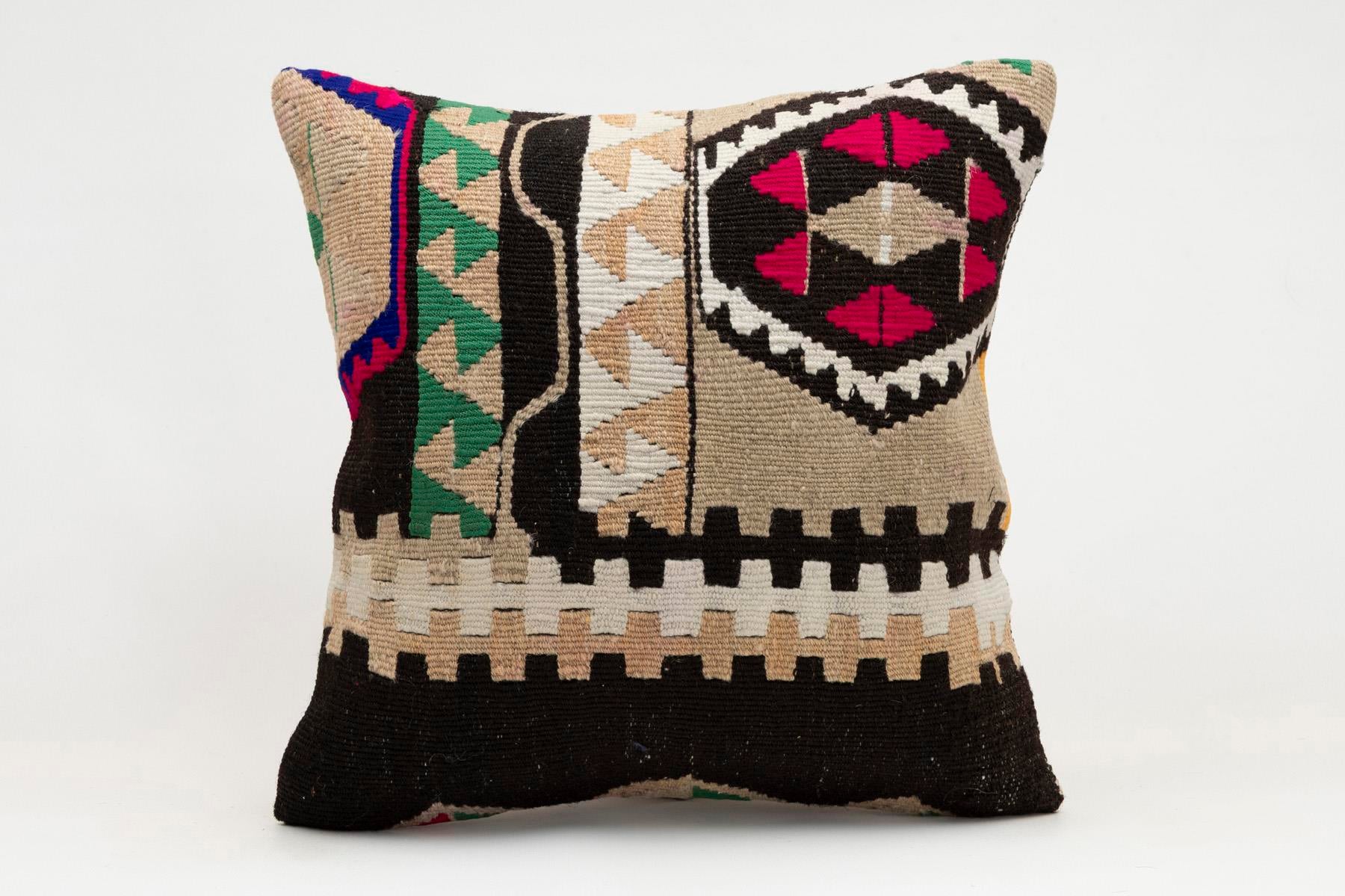 16x16 inches (40x40 cm) Kilim Pillow | KILIM WHOLESALE - Vintage Handmade Pillows - Vintage Handmade Kilim Rugs - It is 100% wool. Artistic and historical rugs. Old handwoven rugs. - Online hand woven rugs and kilim cushions sales. Shipping to a