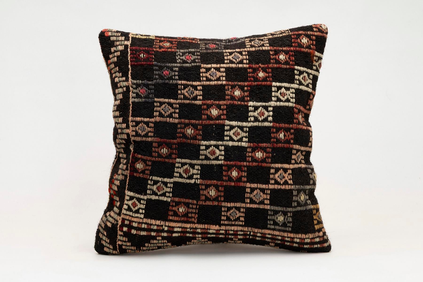 16x16 inches (40x40 cm) Kilim Pillow | KILIM WHOLESALE - Vintage Handmade Pillows - Vintage Handmade Kilim Rugs - It is 100% wool. Artistic and historical rugs. Old handwoven rugs. - Online hand woven rugs and kilim cushions sales. Shipping to a