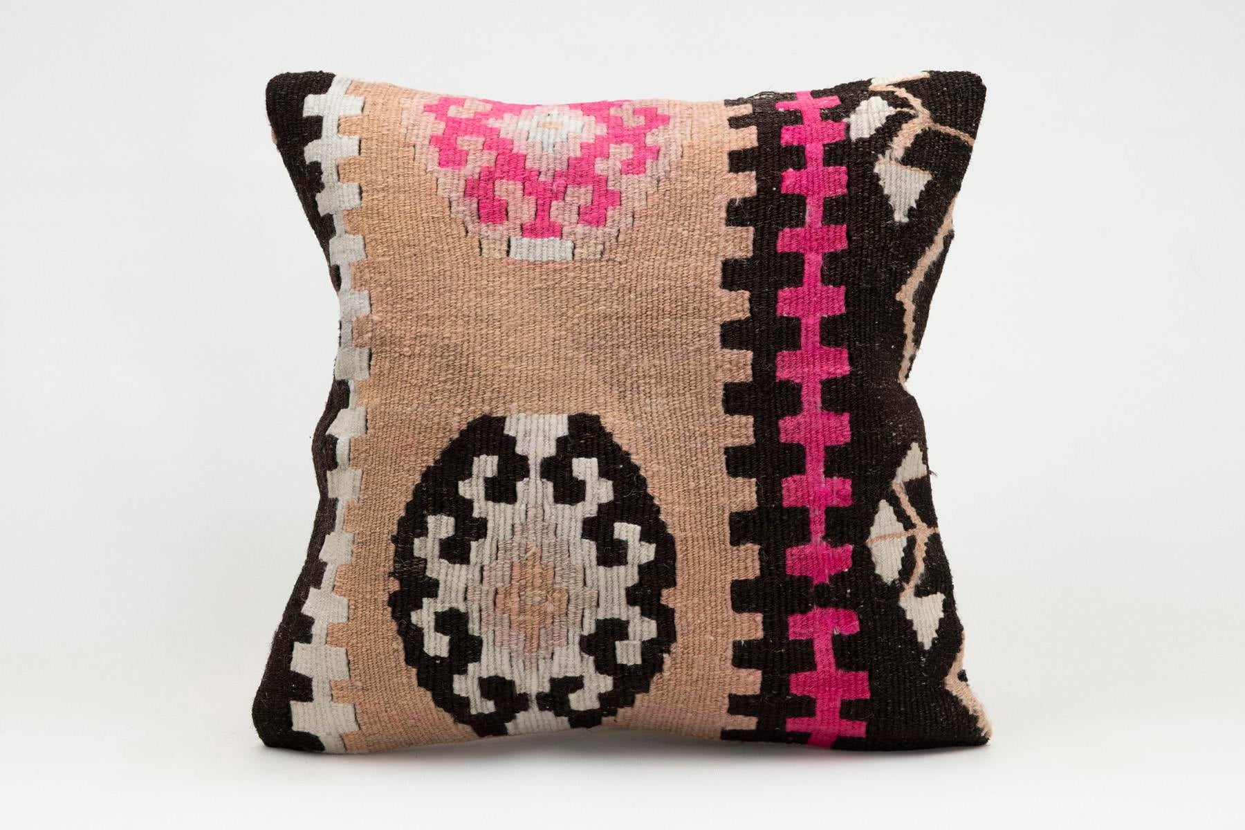 16x16 inches (40x40 cm) Kilim Pillow | KILIM WHOLESALE - Vintage Handmade Pillows - Vintage Handmade Kilim Rugs - It is 100% wool. Artistic and historical rugs. Old handwoven rugs. - Online hand woven rugs and kilim cushions sales. Shipping to a