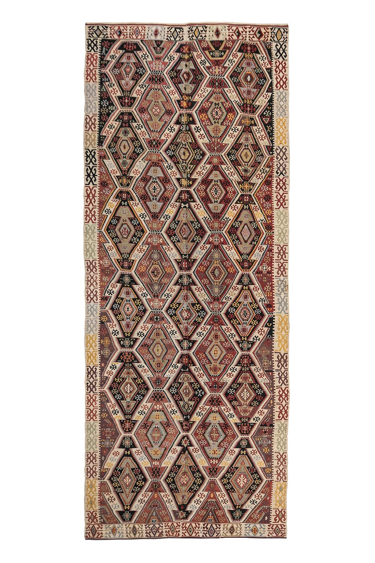 Sivas Kilim Rug (2.5 x 6.6 ft) | KILIM WHOLESALE - Vintage Handmade Pillows - Vintage Handmade Kilim Rugs - It is 100% wool. Artistic and historical rugs. Old handwoven rugs. - Online hand woven rugs and kilim cushions sales. Shipping to all ove