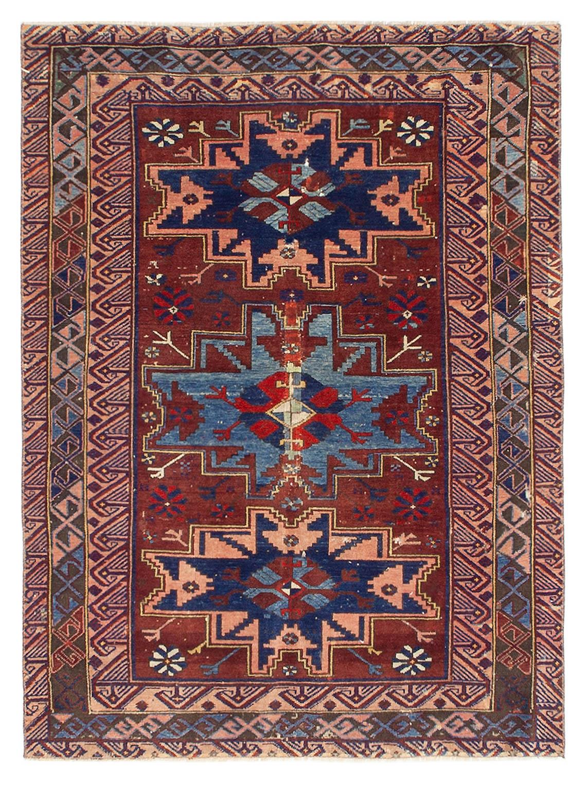Decorative Antique Caucasian Wool Rug - 3`8