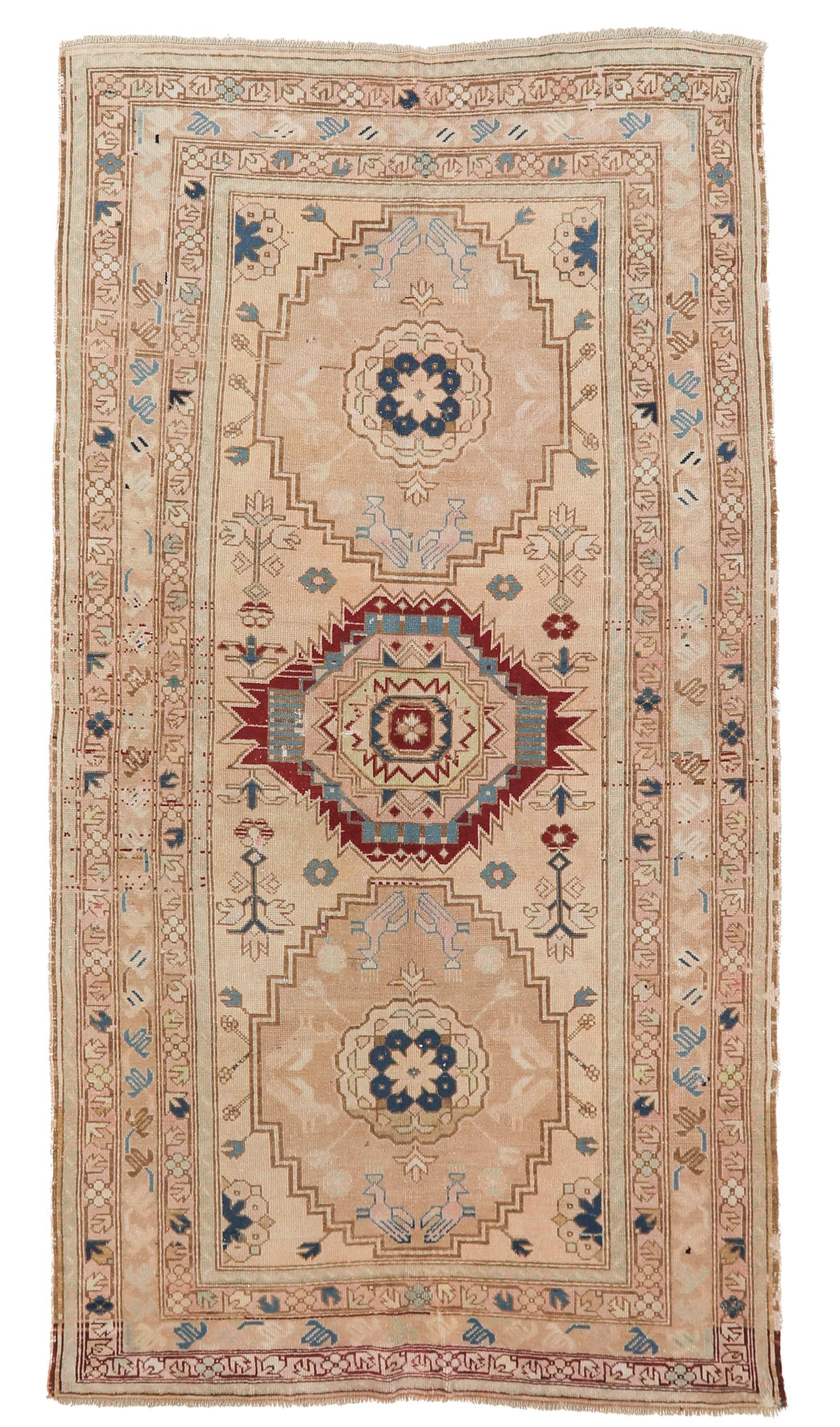 Vintage Washed Out Caucasian Rug - 4`8