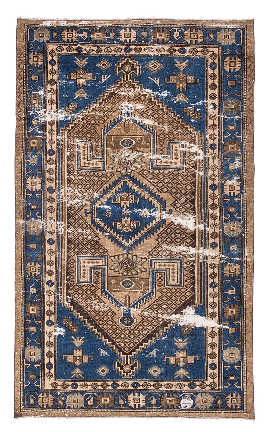 Blue & Brown Vintage Distressed Rug - 4`1