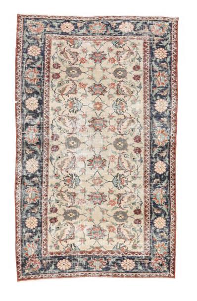Floral Vintage Turkish Oushak Rug - 4`1
