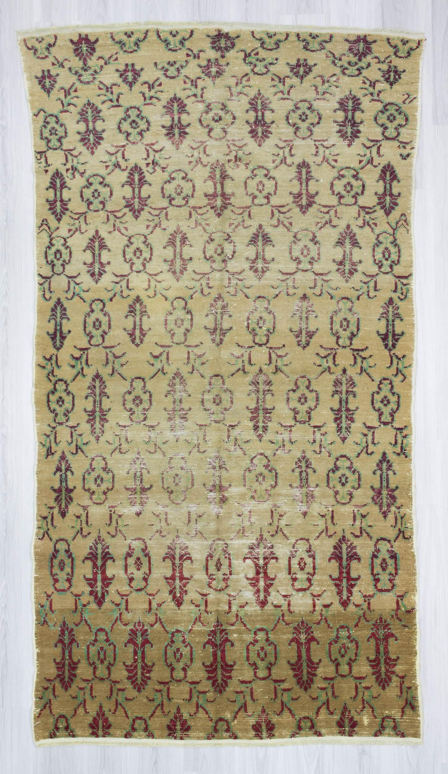Hand knotted vintage decorative worn out Turkish area rug