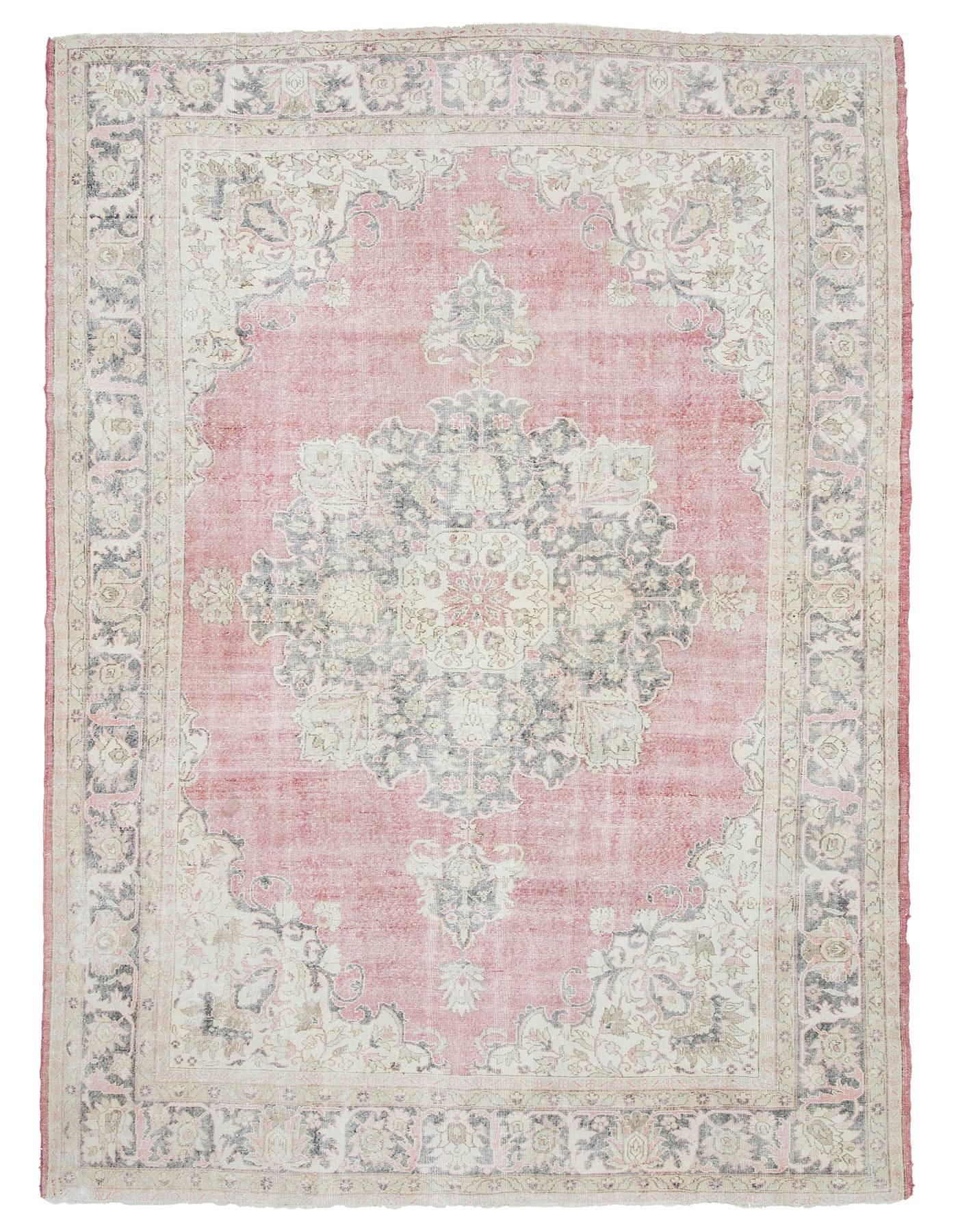 Large Washed Out Vintage Turkish Oushak Rug - 9`5