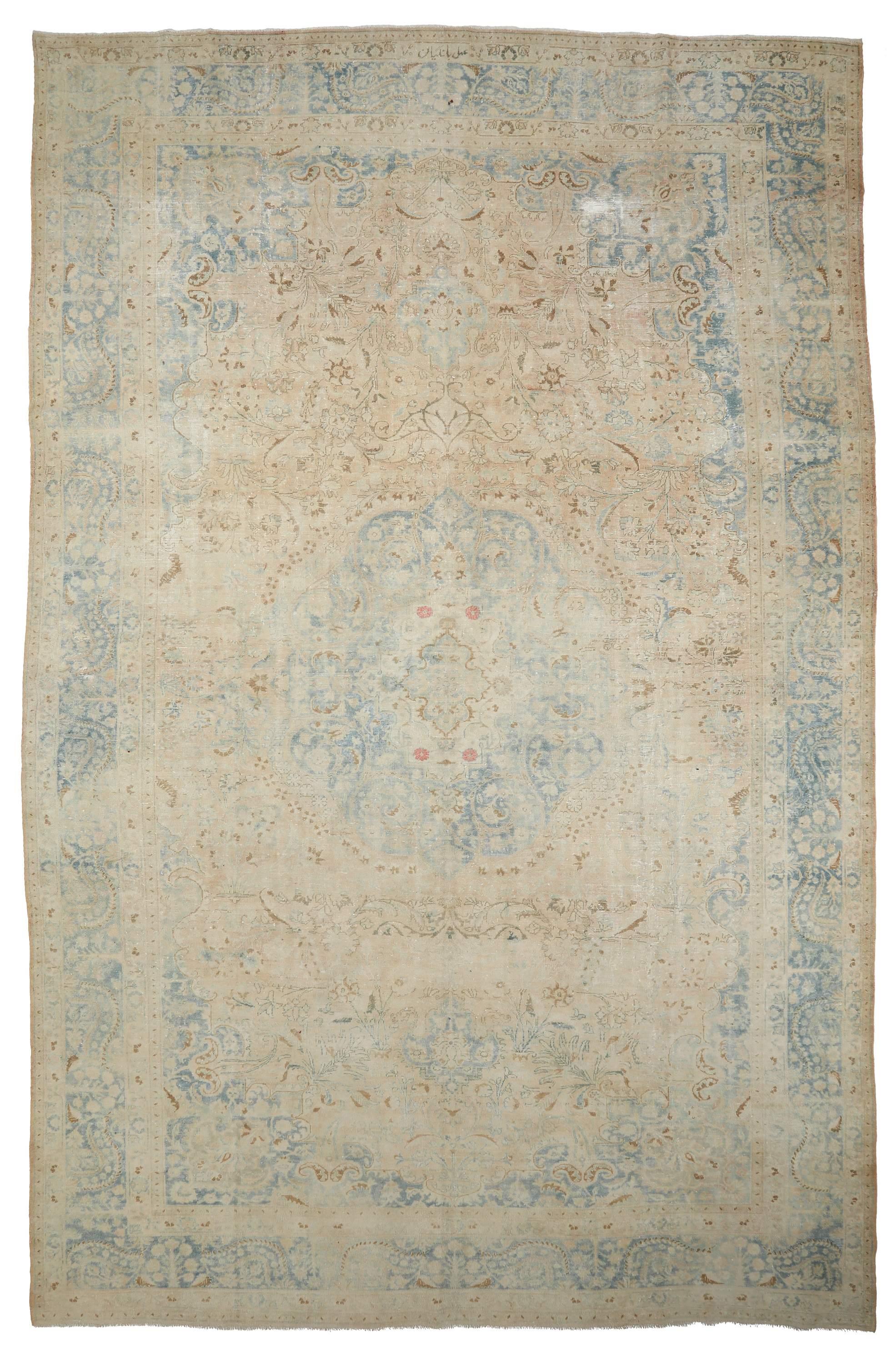 Oversized Washed Out Vintage Tabriz Rug - 10`3