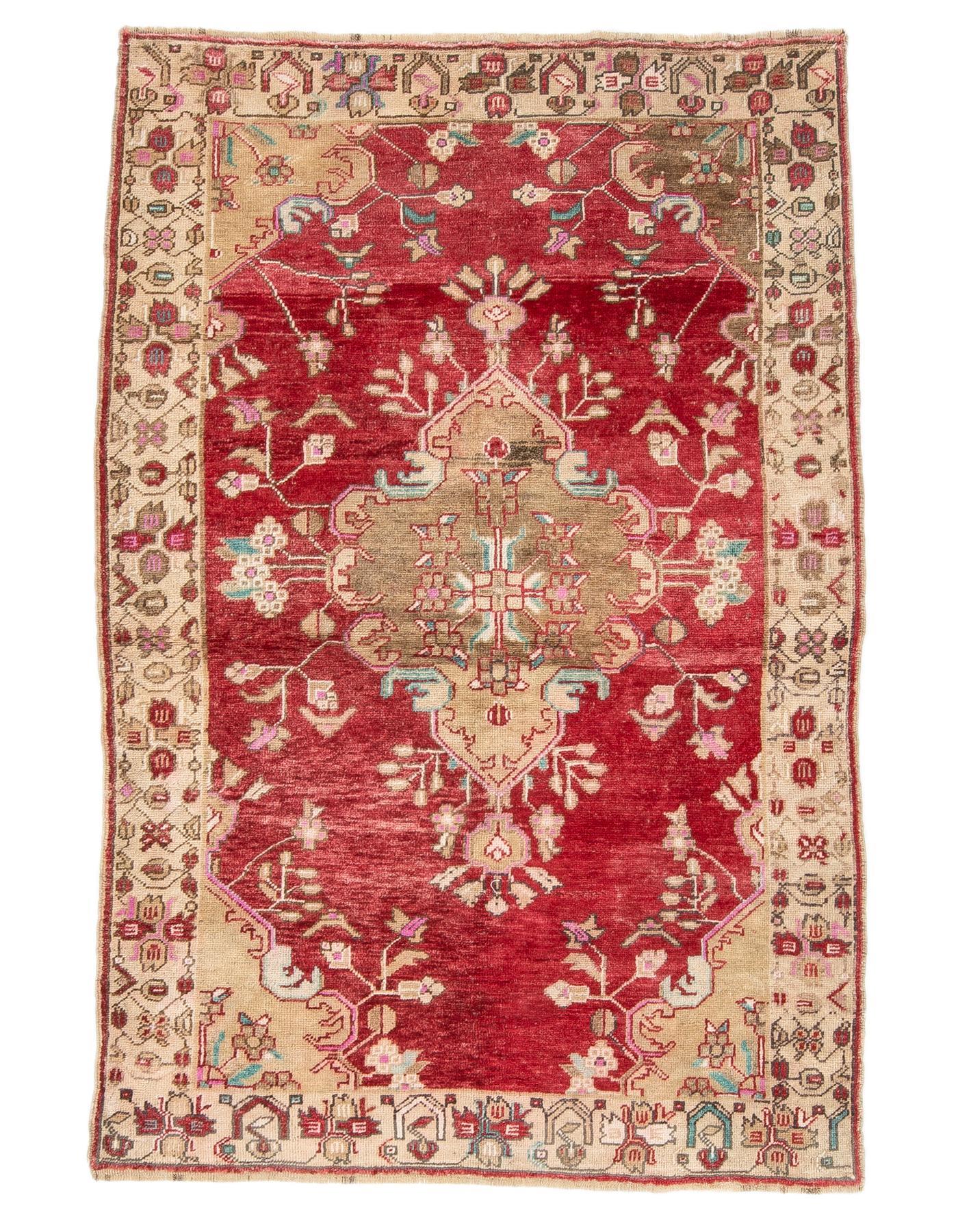 Red Vintage Turkish Konya Rug - 4`7