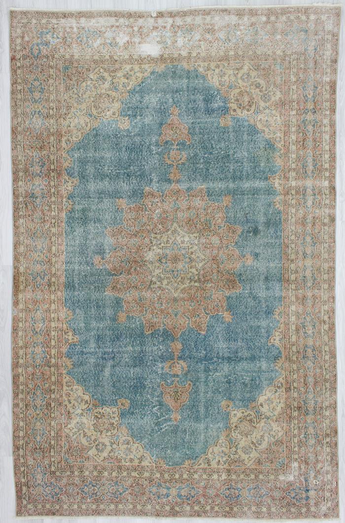 Vintage Blue Ground Oushak Rug