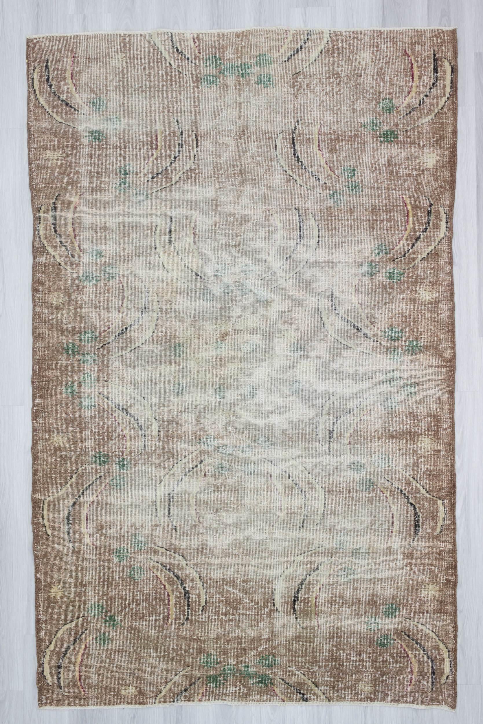 Vintage distressed decorative Turkish art deco rug