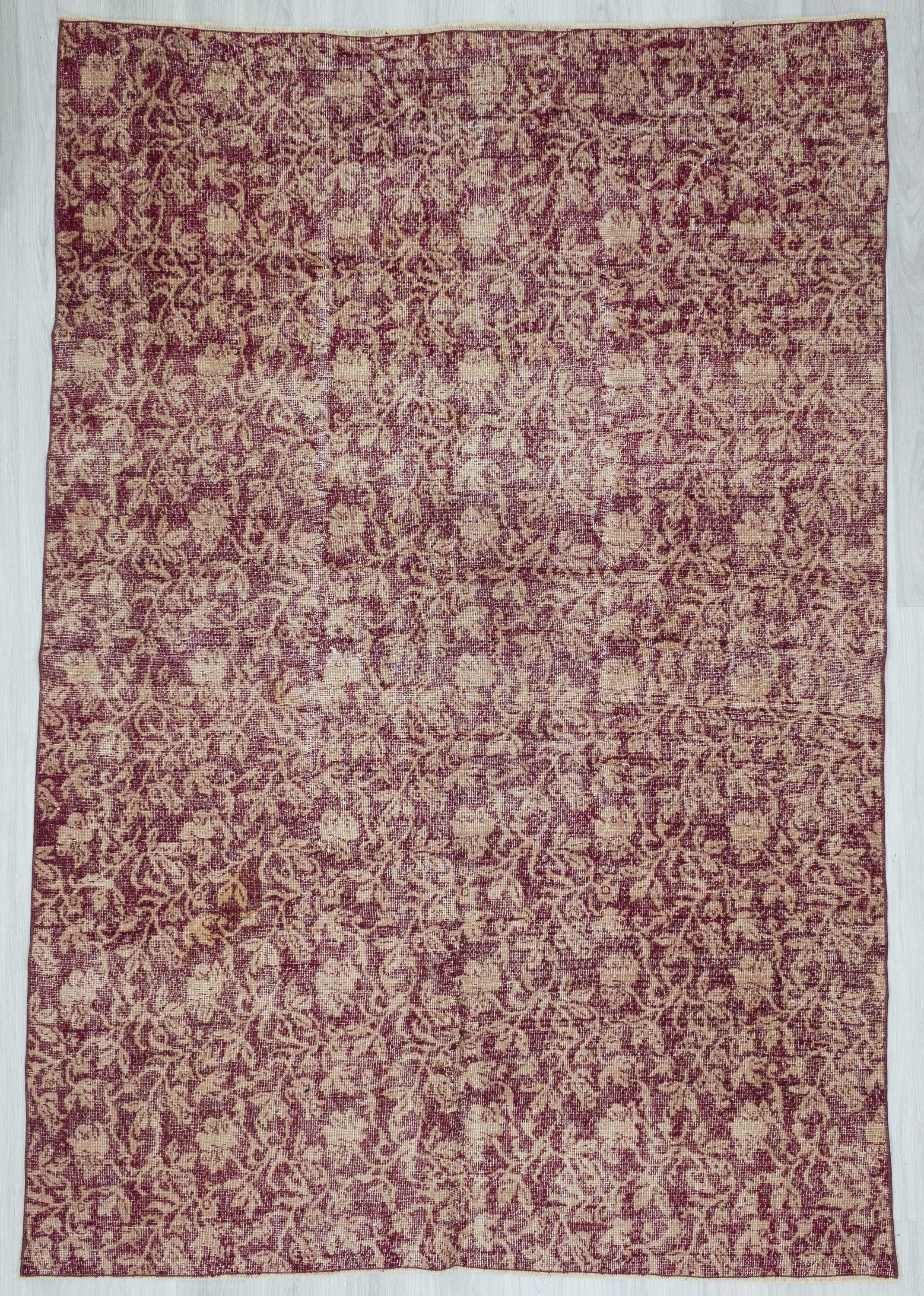 Vintage floral designed burgundy Turkish deco rug