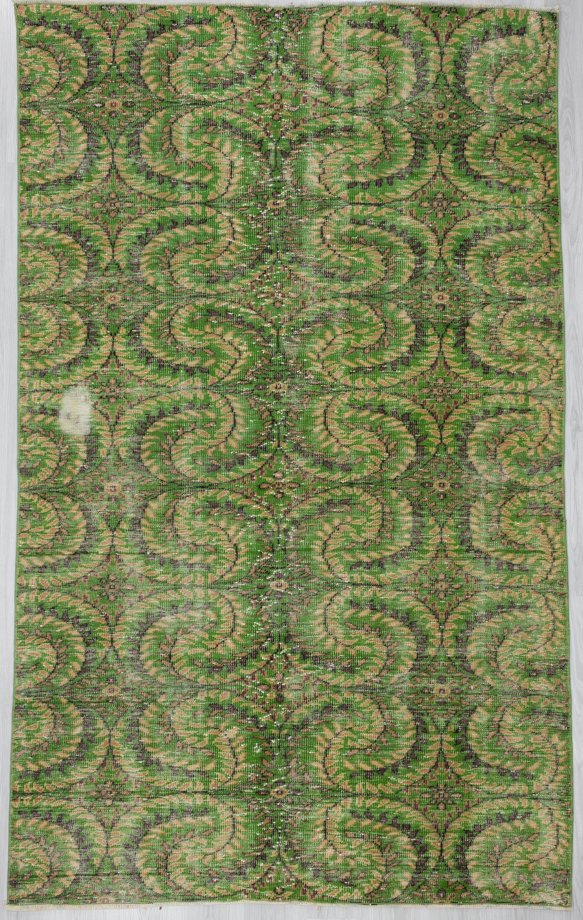Vintage Floral Green Turkish Carpet