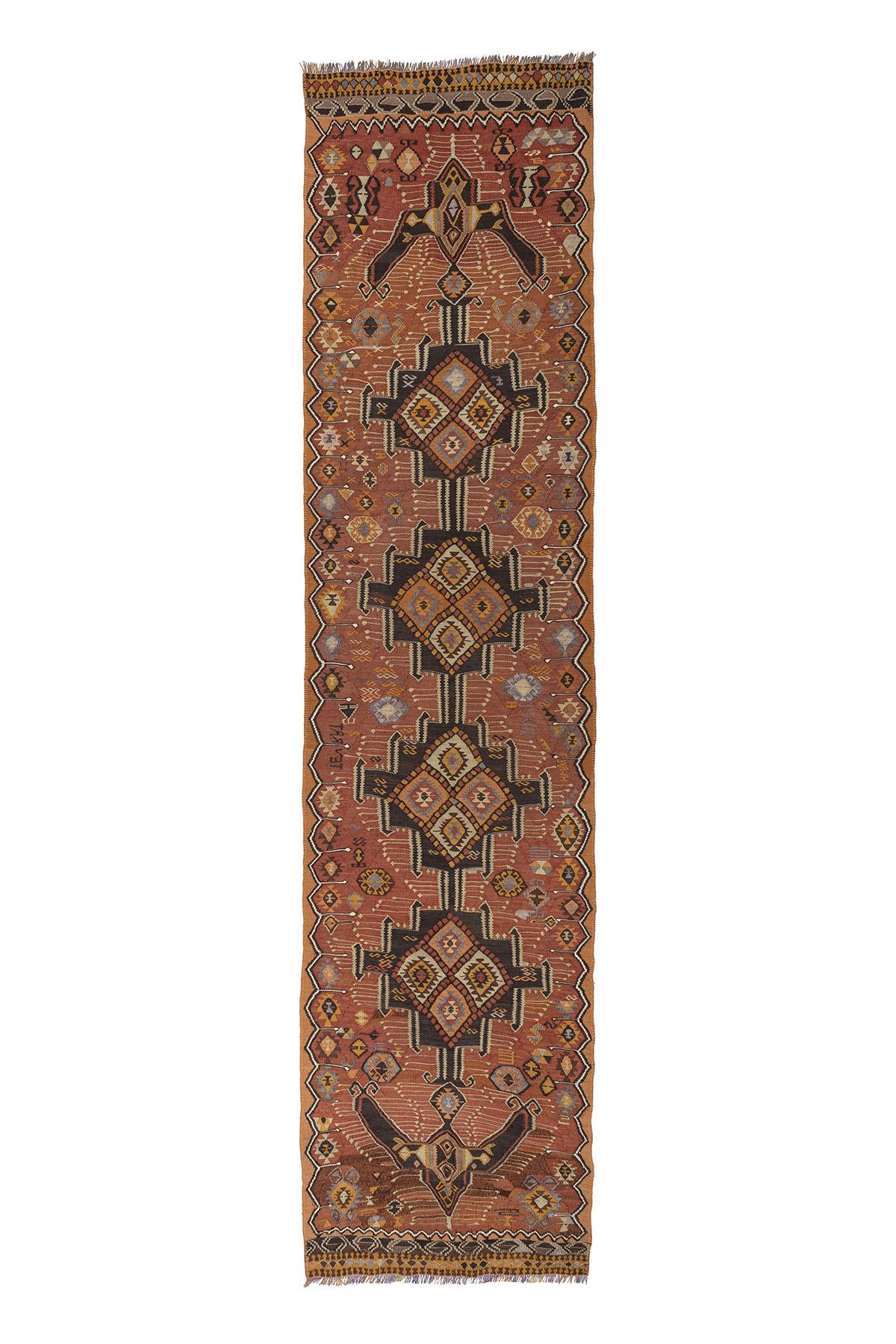 Sivas Kilim Rug (2.5 x 6.6 ft) | KILIM WHOLESALE - Vintage Handmade Pillows - Vintage Handmade Kilim Rugs - It is 100% wool. Artistic and historical rugs. Old handwoven rugs. - Online hand woven rugs and kilim cushions sales. Shipping to all ove