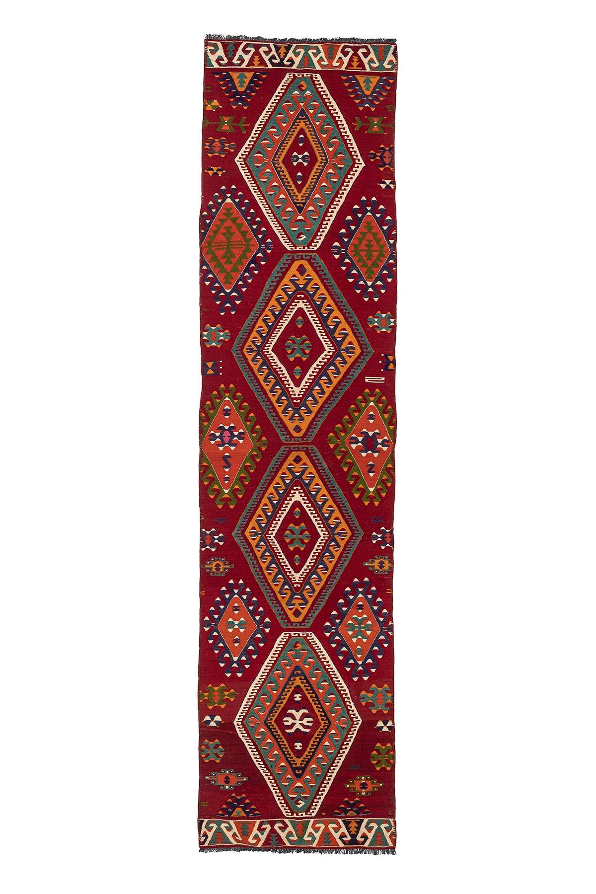 Sivas Kilim Rug (2.5 x 6.6 ft) | KILIM WHOLESALE - Vintage Handmade Pillows - Vintage Handmade Kilim Rugs - It is 100% wool. Artistic and historical rugs. Old handwoven rugs. - Online hand woven rugs and kilim cushions sales. Shipping to all ove