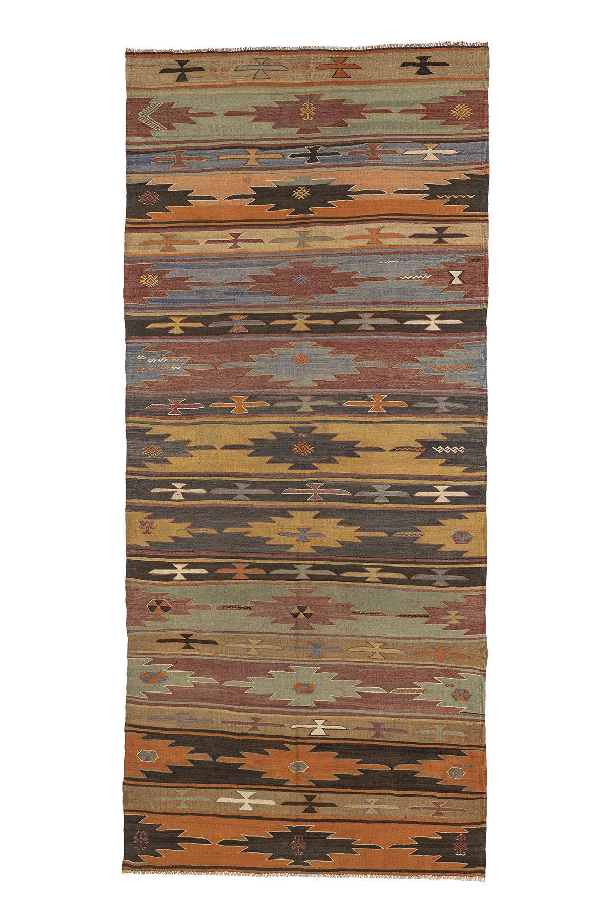 Sivas Kilim Rug (2.5 x 6.6 ft) | KILIM WHOLESALE - Vintage Handmade Pillows - Vintage Handmade Kilim Rugs - It is 100% wool. Artistic and historical rugs. Old handwoven rugs. - Online hand woven rugs and kilim cushions sales. Shipping to all ove