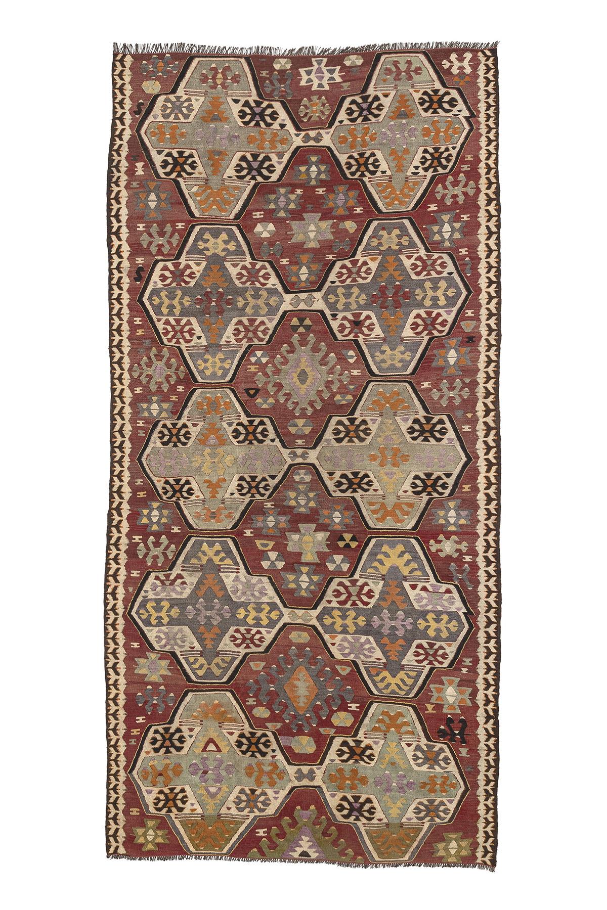 Sivas Kilim Rug (2.5 x 6.6 ft) | KILIM WHOLESALE - Vintage Handmade Pillows - Vintage Handmade Kilim Rugs - It is 100% wool. Artistic and historical rugs. Old handwoven rugs. - Online hand woven rugs and kilim cushions sales. Shipping to all ove
