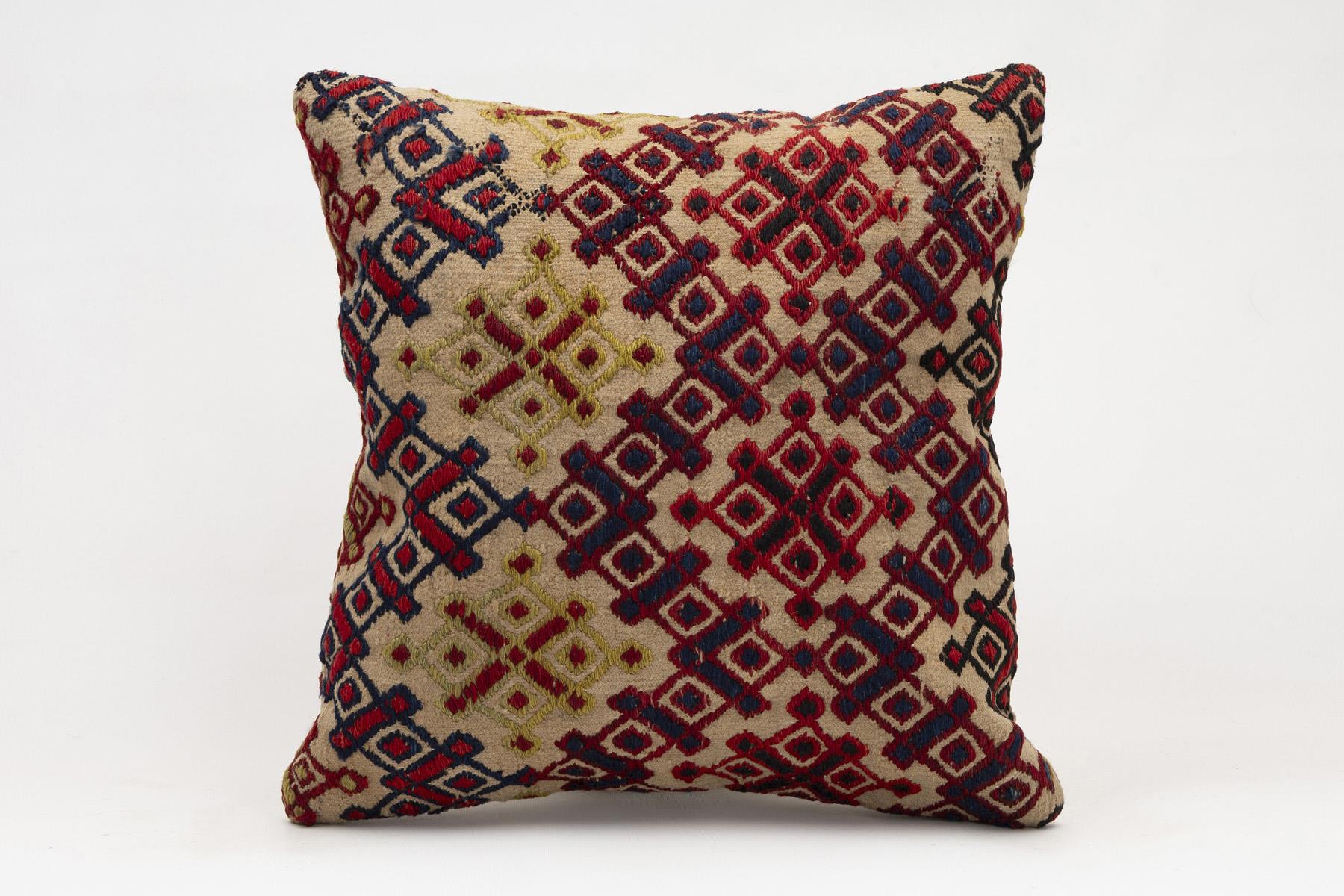 16x16 inches (40x40 cm) Kilim Pillow | KILIM WHOLESALE - Vintage Handmade Pillows - Vintage Handmade Kilim Rugs - It is 100% wool. Artistic and historical rugs. Old handwoven rugs. - Online hand woven rugs and kilim cushions sales. Shipping to a