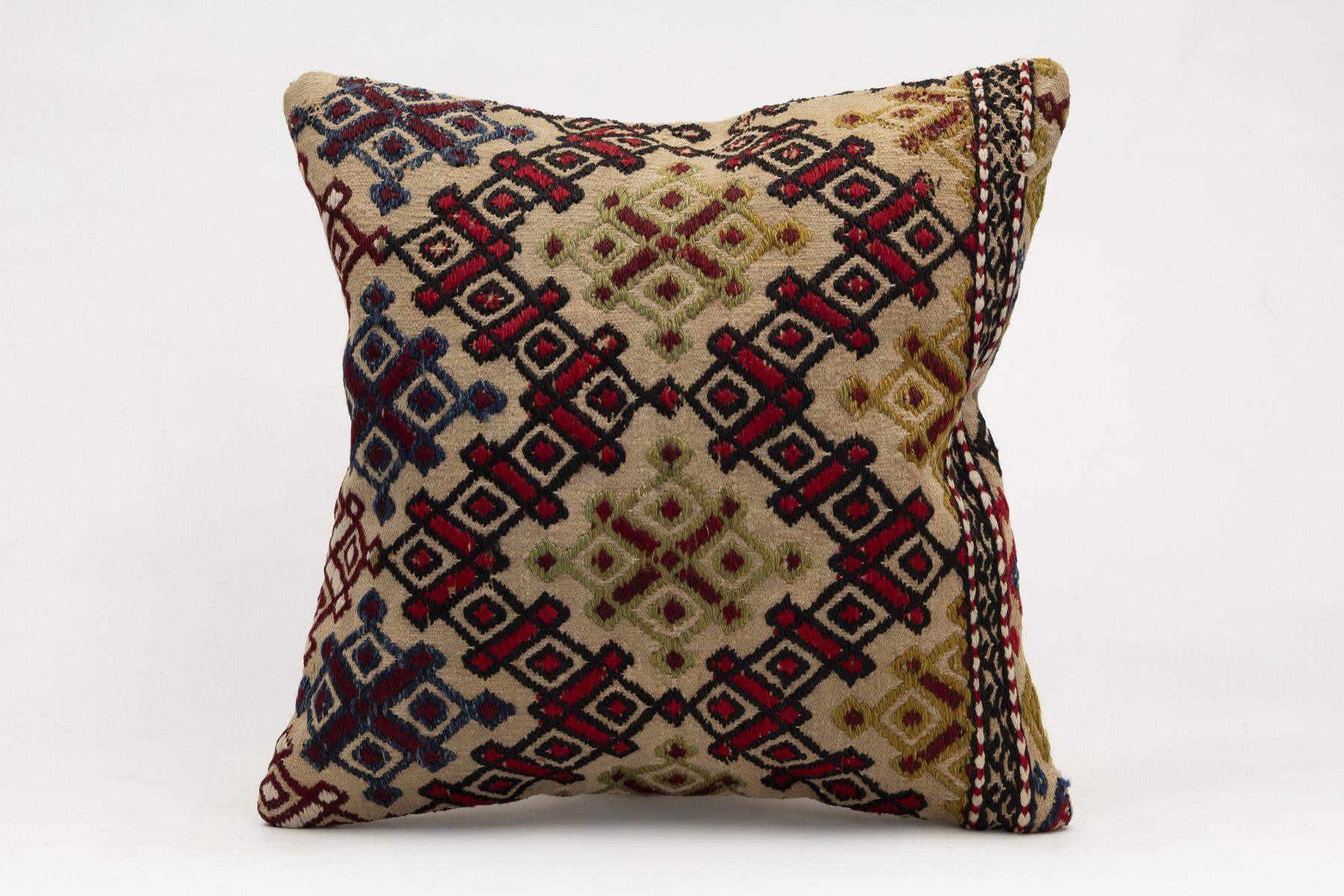 16x16 inches (40x40 cm) Kilim Pillow | KILIM WHOLESALE - Vintage Handmade Pillows - Vintage Handmade Kilim Rugs - It is 100% wool. Artistic and historical rugs. Old handwoven rugs. - Online hand woven rugs and kilim cushions sales. Shipping to a