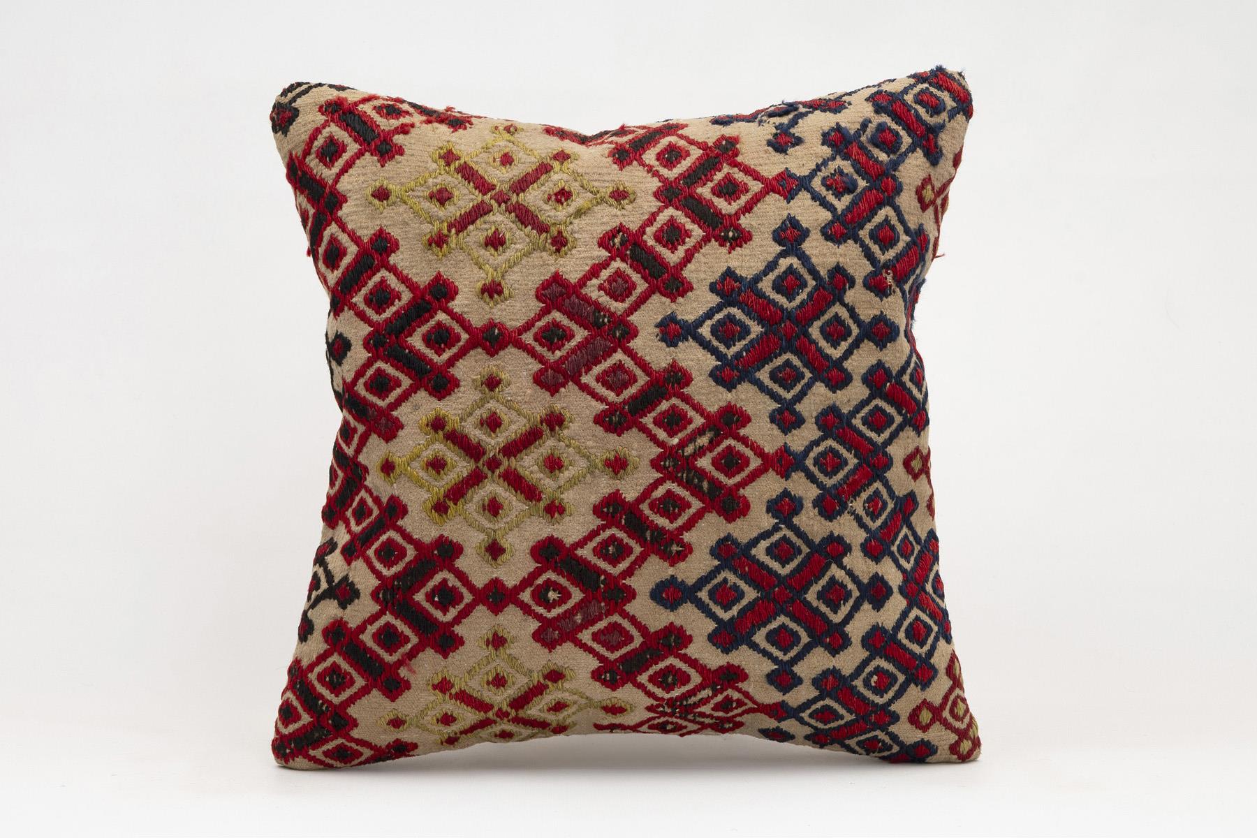 16x16 inches (40x40 cm) Kilim Pillow | KILIM WHOLESALE - Vintage Handmade Pillows - Vintage Handmade Kilim Rugs - It is 100% wool. Artistic and historical rugs. Old handwoven rugs. - Online hand woven rugs and kilim cushions sales. Shipping to a