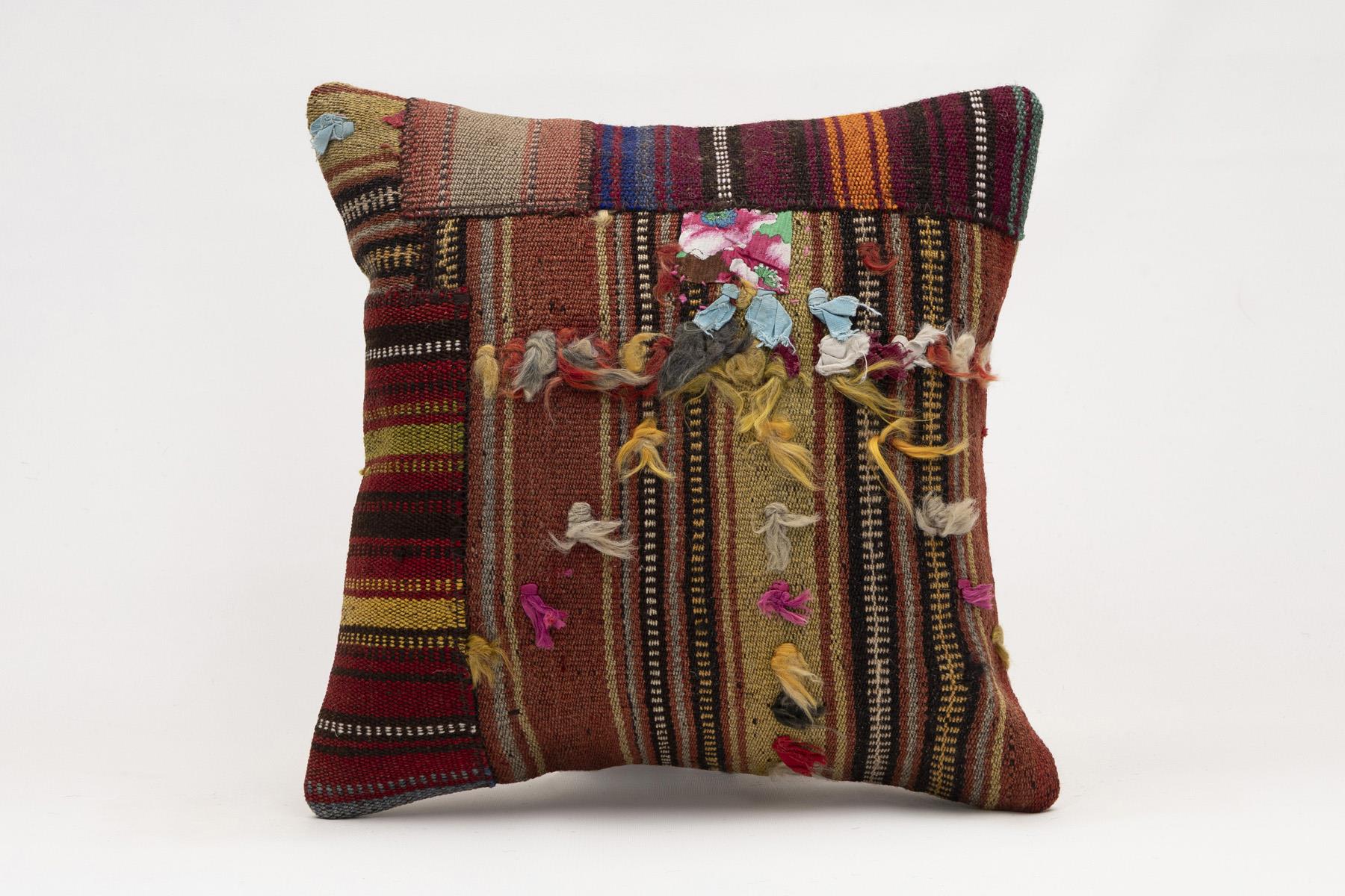 16x16 inches (40x40 cm) Kilim Pillow | KILIM WHOLESALE - Vintage Handmade Pillows - Vintage Handmade Kilim Rugs - It is 100% wool. Artistic and historical rugs. Old handwoven rugs. - Online hand woven rugs and kilim cushions sales. Shipping to a