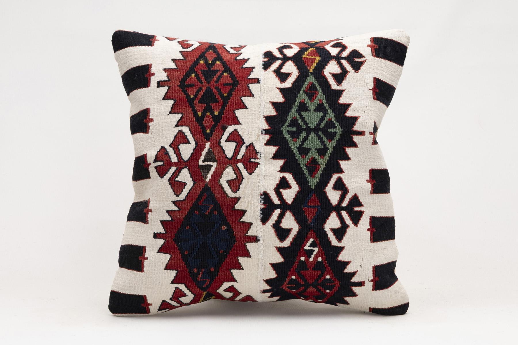16x16 inches (40x40 cm) Kilim Pillow | KILIM WHOLESALE - Vintage Handmade Pillows - Vintage Handmade Kilim Rugs - It is 100% wool. Artistic and historical rugs. Old handwoven rugs. - Online hand woven rugs and kilim cushions sales. Shipping to a