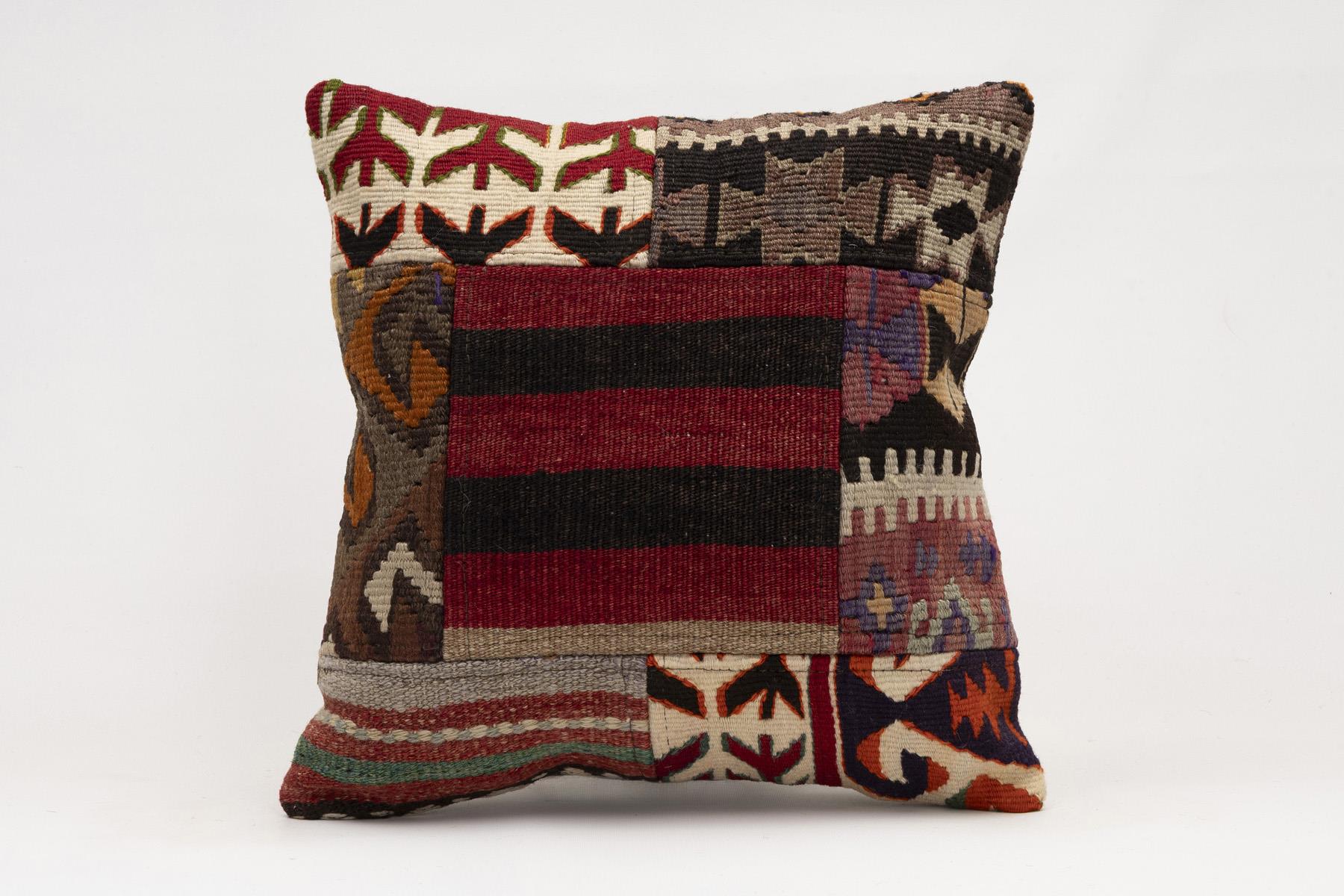 16x16 inches (40x40 cm) Kilim Pillow | KILIM WHOLESALE - Vintage Handmade Pillows - Vintage Handmade Kilim Rugs - It is 100% wool. Artistic and historical rugs. Old handwoven rugs. - Online hand woven rugs and kilim cushions sales. Shipping to a