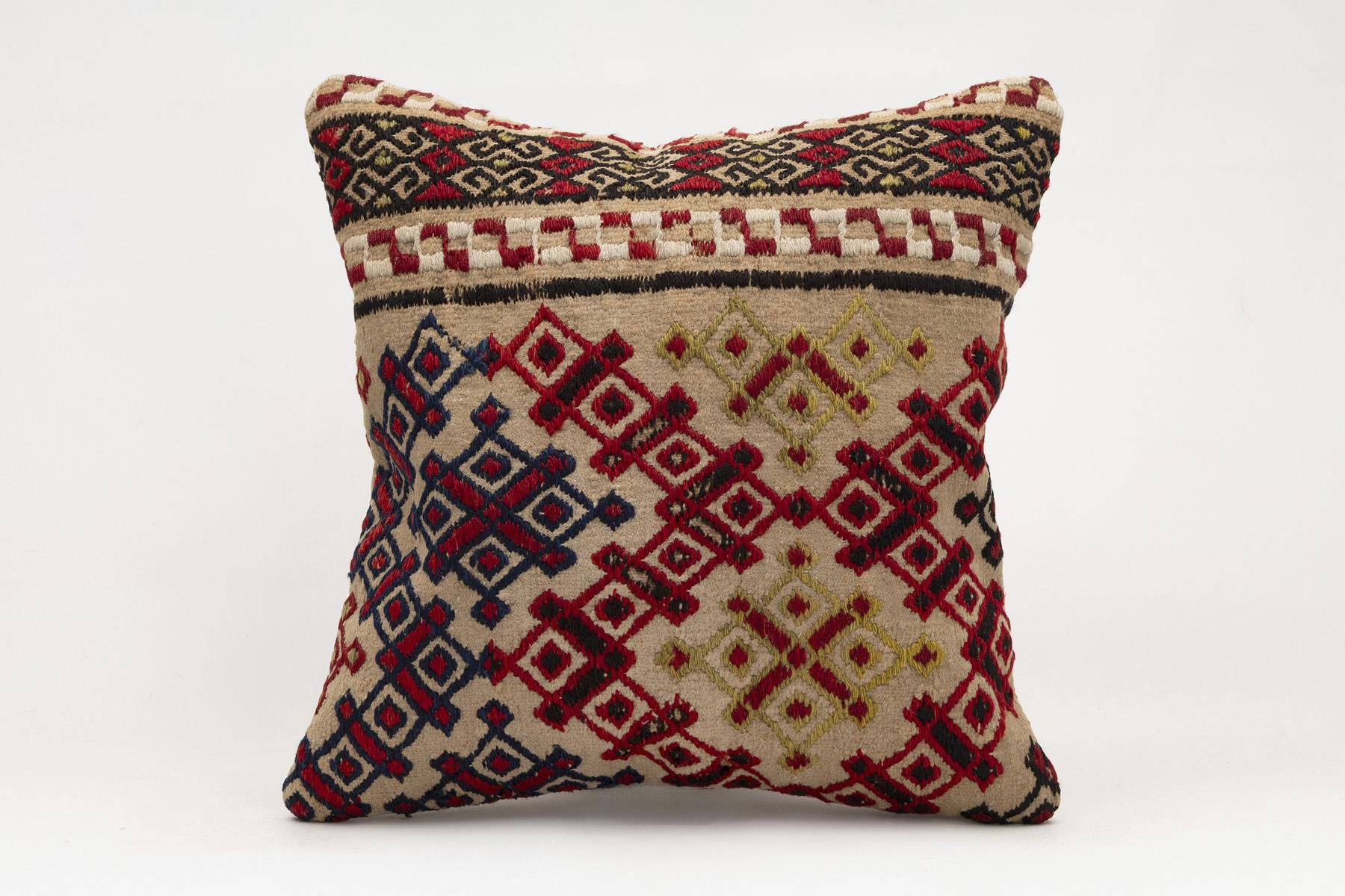 16x16 inches (40x40 cm) Kilim Pillow | KILIM WHOLESALE - Vintage Handmade Pillows - Vintage Handmade Kilim Rugs - It is 100% wool. Artistic and historical rugs. Old handwoven rugs. - Online hand woven rugs and kilim cushions sales. Shipping to a