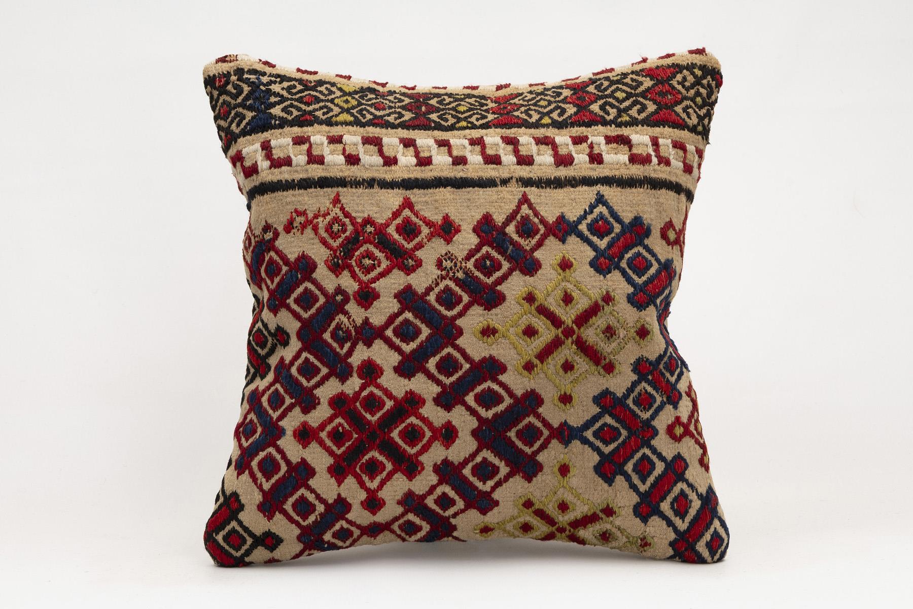 16x16 inches (40x40 cm) Kilim Pillow | KILIM WHOLESALE - Vintage Handmade Pillows - Vintage Handmade Kilim Rugs - It is 100% wool. Artistic and historical rugs. Old handwoven rugs. - Online hand woven rugs and kilim cushions sales. Shipping to a