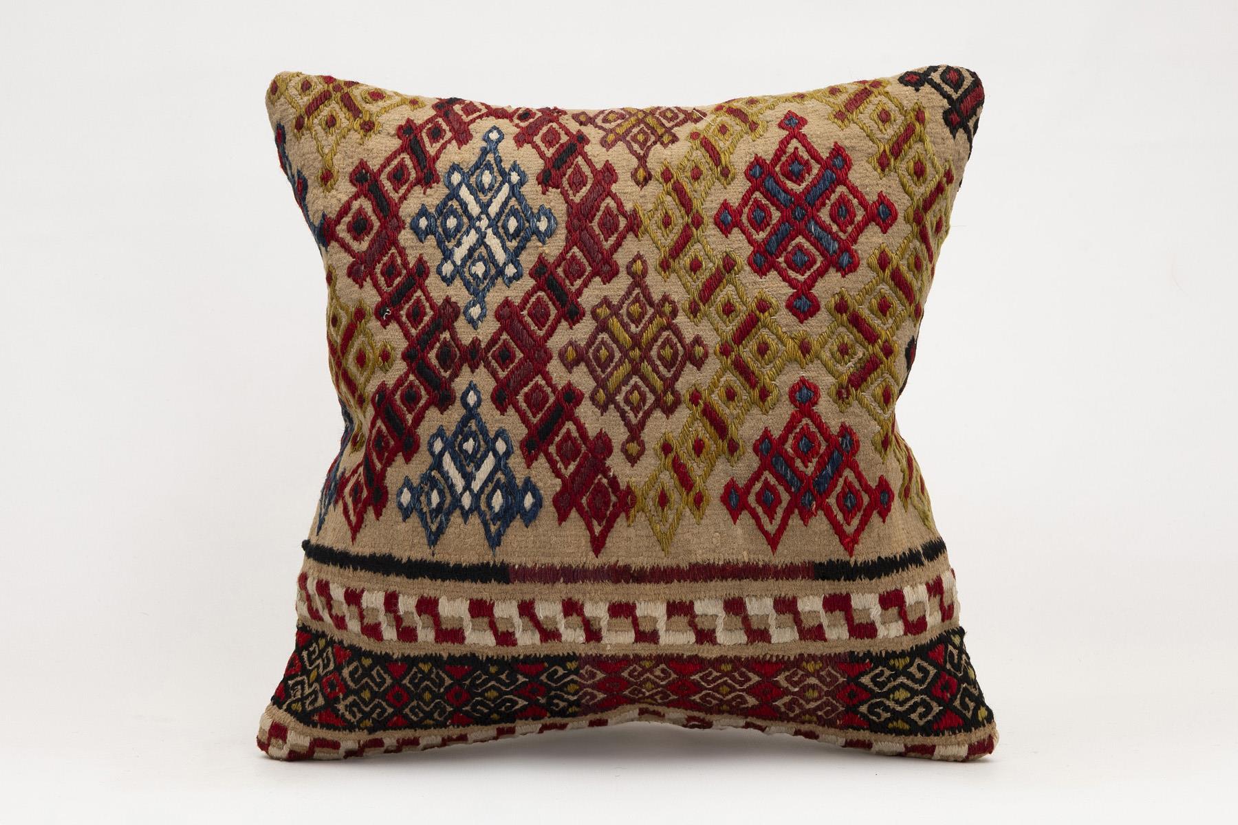 16x16 inches (40x40 cm) Kilim Pillow | KILIM WHOLESALE - Vintage Handmade Pillows - Vintage Handmade Kilim Rugs - It is 100% wool. Artistic and historical rugs. Old handwoven rugs. - Online hand woven rugs and kilim cushions sales. Shipping to a