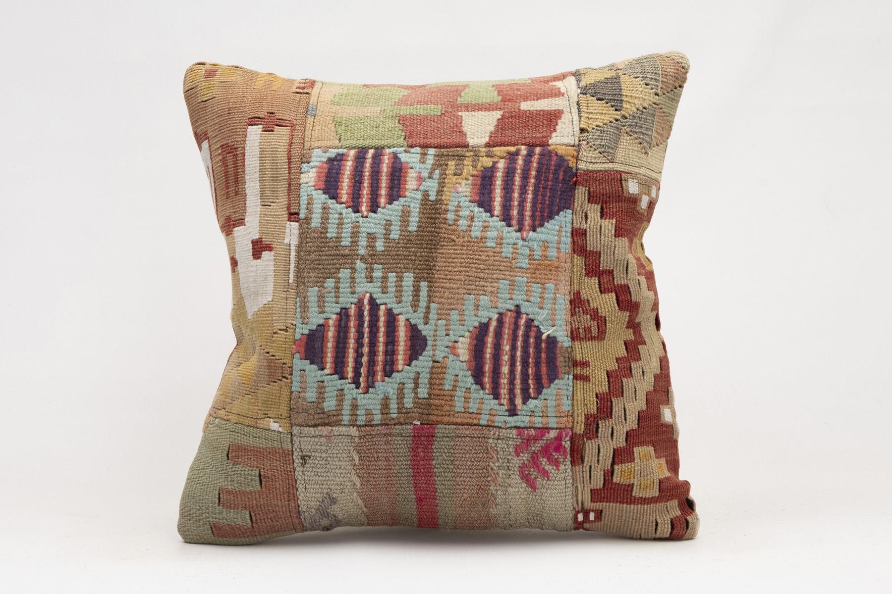 16x16 inches (40x40 cm) Kilim Pillow | KILIM WHOLESALE - Vintage Handmade Pillows - Vintage Handmade Kilim Rugs - It is 100% wool. Artistic and historical rugs. Old handwoven rugs. - Online hand woven rugs and kilim cushions sales. Shipping to a