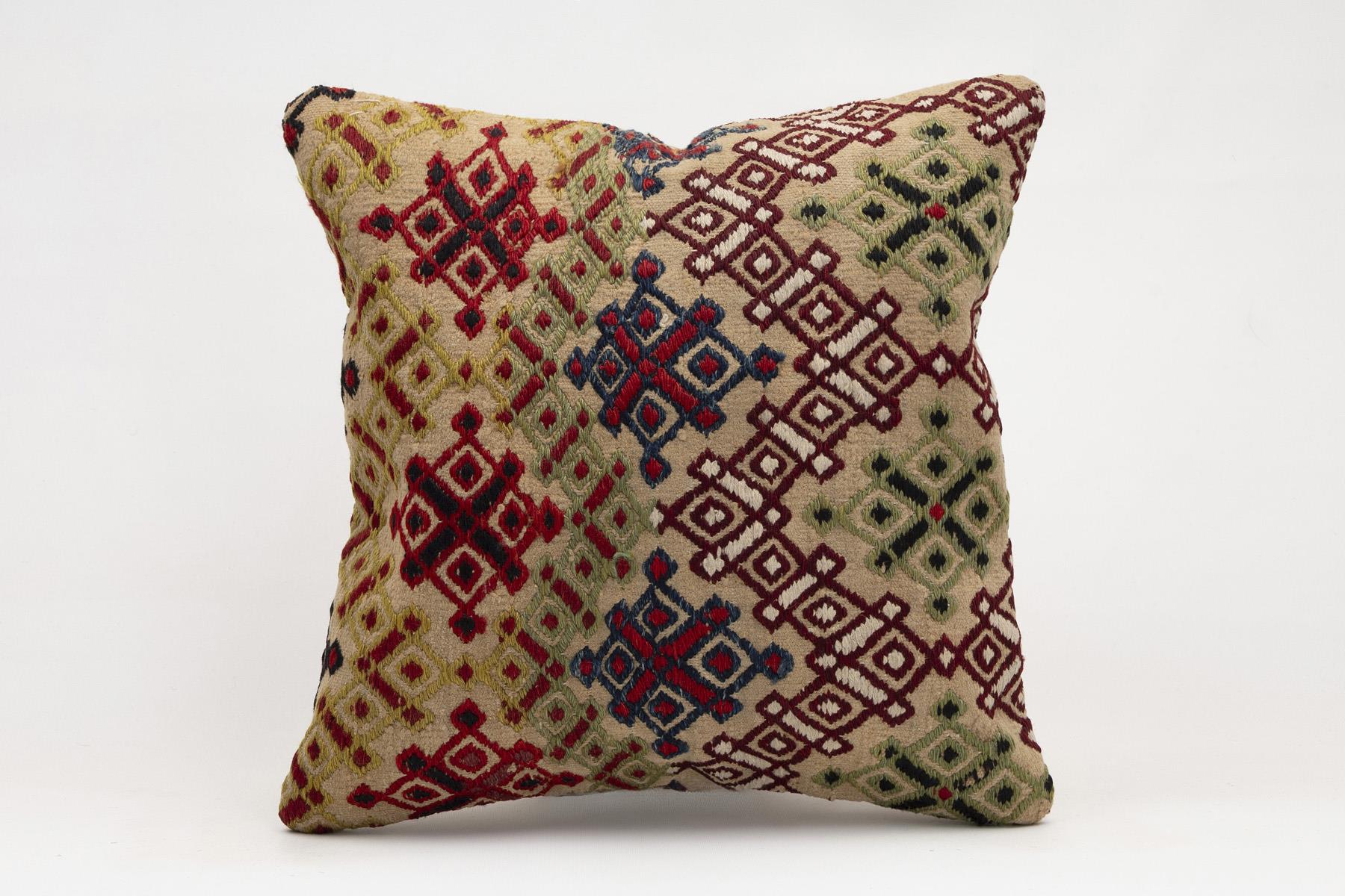 16x16 inches (40x40 cm) Kilim Pillow | KILIM WHOLESALE - Vintage Handmade Pillows - Vintage Handmade Kilim Rugs - It is 100% wool. Artistic and historical rugs. Old handwoven rugs. - Online hand woven rugs and kilim cushions sales. Shipping to a