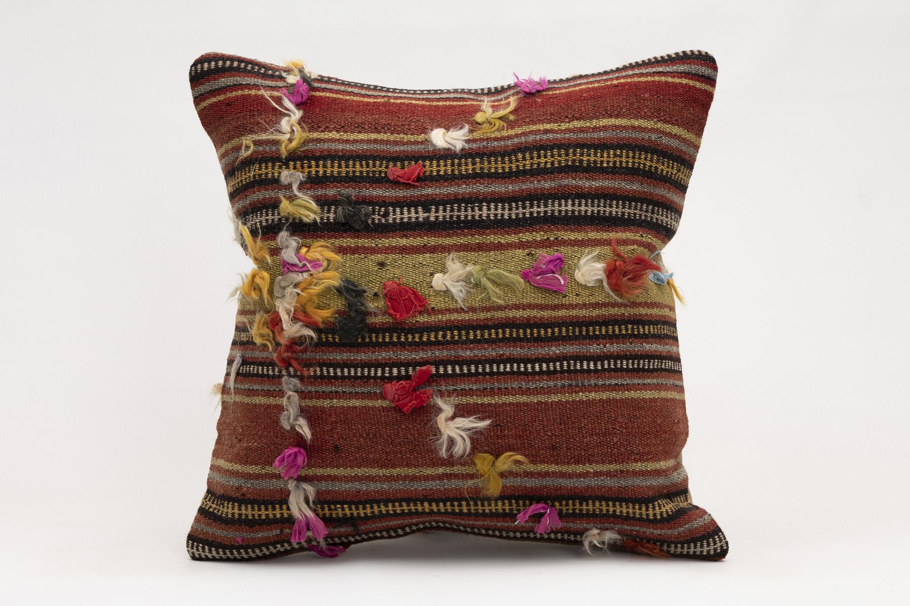 16x16 inches (40x40 cm) Kilim Pillow | KILIM WHOLESALE - Vintage Handmade Pillows - Vintage Handmade Kilim Rugs - It is 100% wool. Artistic and historical rugs. Old handwoven rugs. - Online hand woven rugs and kilim cushions sales. Shipping to a