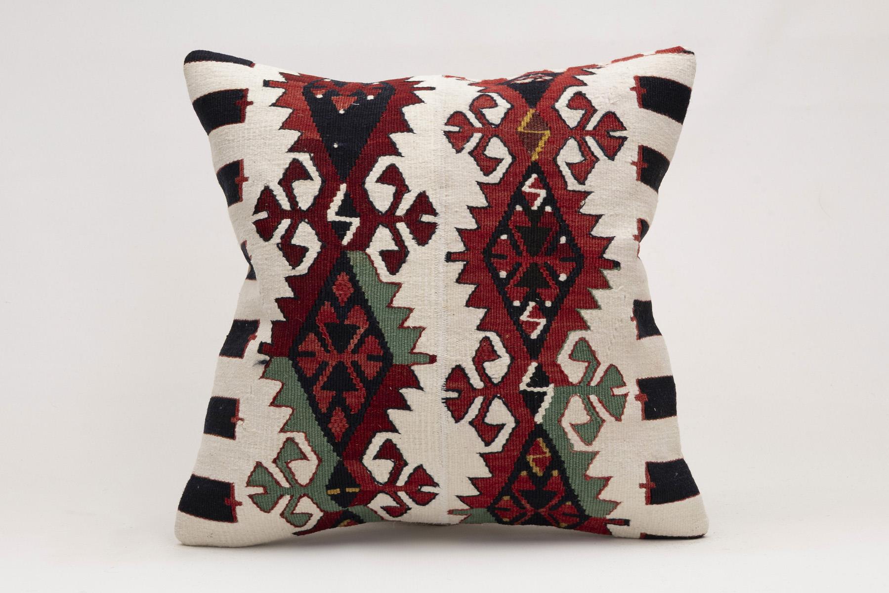 16x16 inches (40x40 cm) Kilim Pillow | KILIM WHOLESALE - Vintage Handmade Pillows - Vintage Handmade Kilim Rugs - It is 100% wool. Artistic and historical rugs. Old handwoven rugs. - Online hand woven rugs and kilim cushions sales. Shipping to a