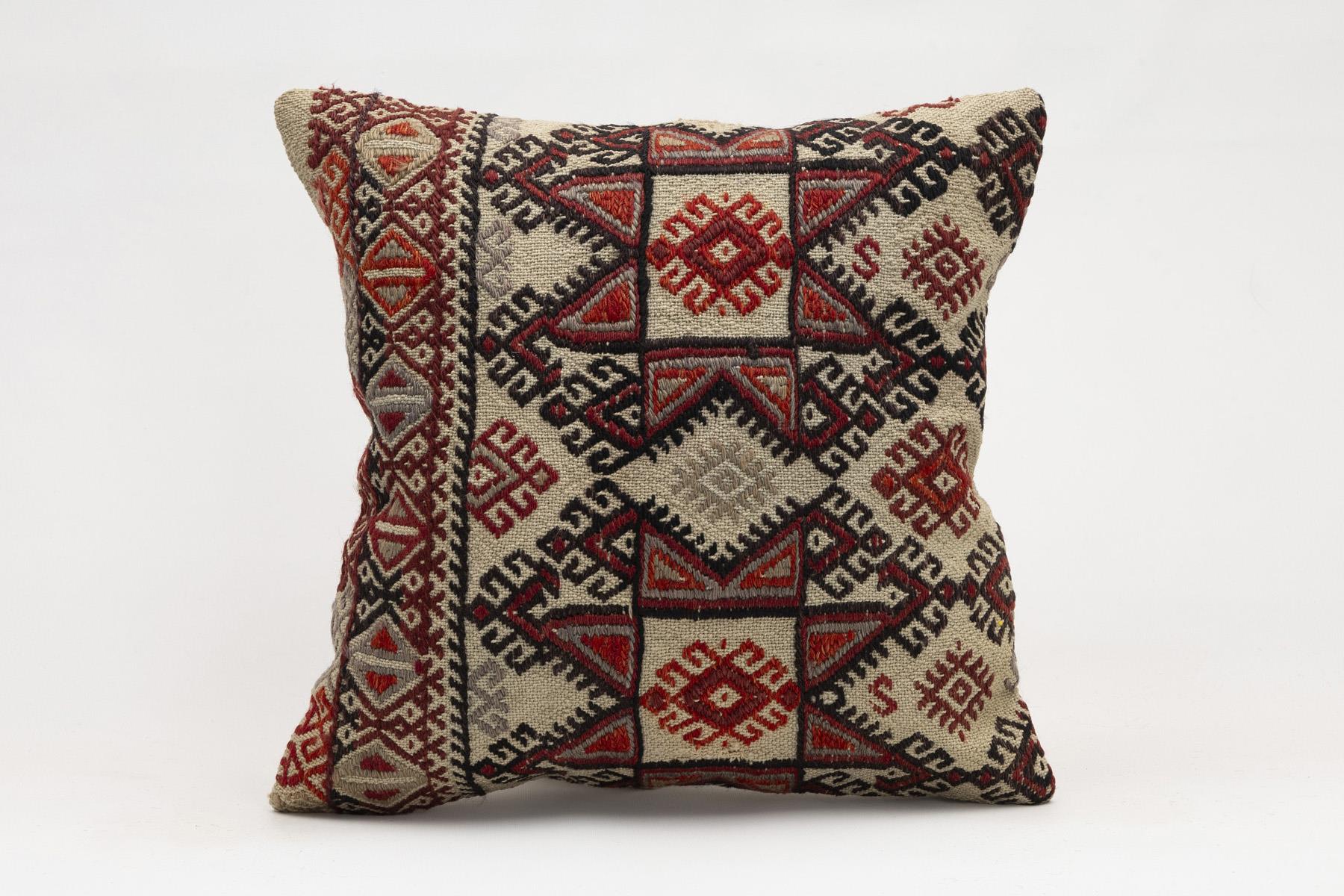 16x16 inches (40x40 cm) Kilim Pillow | KILIM WHOLESALE - Vintage Handmade Pillows - Vintage Handmade Kilim Rugs - It is 100% wool. Artistic and historical rugs. Old handwoven rugs. - Online hand woven rugs and kilim cushions sales. Shipping to a