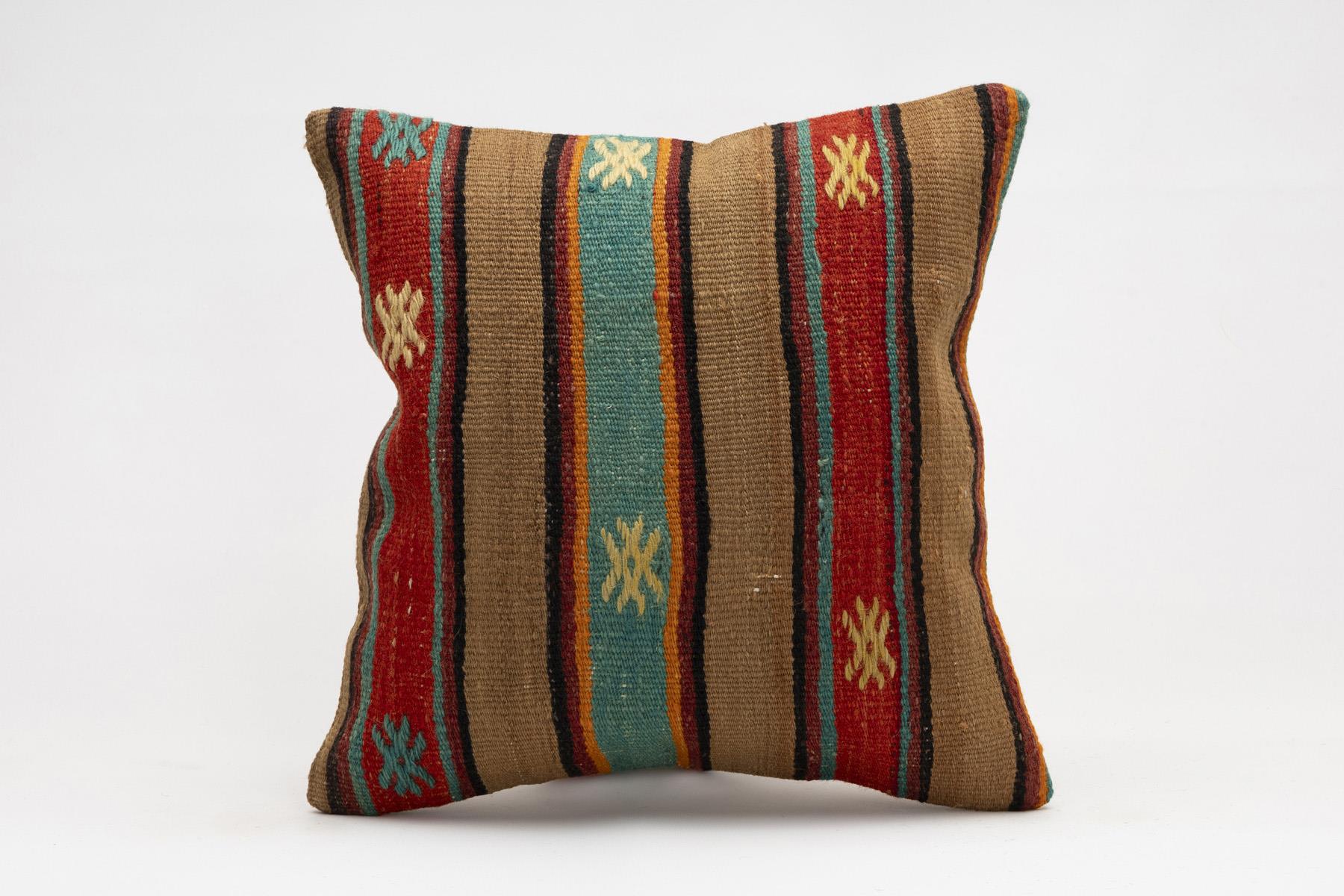 16x16 inches (40x40 cm) Kilim Pillow | KILIM WHOLESALE - Vintage Handmade Pillows - Vintage Handmade Kilim Rugs - It is 100% wool. Artistic and historical rugs. Old handwoven rugs. - Online hand woven rugs and kilim cushions sales. Shipping to a