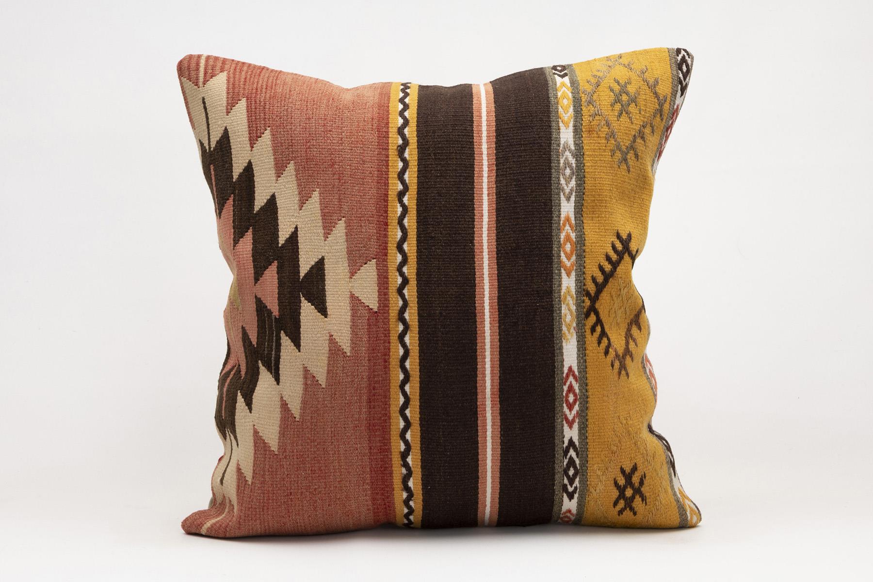 20x20 inches (50x50 cm) Kilim Pillow | KILIM WHOLESALE - Vintage Handmade Pillows - Vintage Handmade Kilim Rugs - It is 100% wool. Artistic and historical rugs. Old handwoven rugs. - Online hand woven rugs and kilim cushions sales. Shipping to a