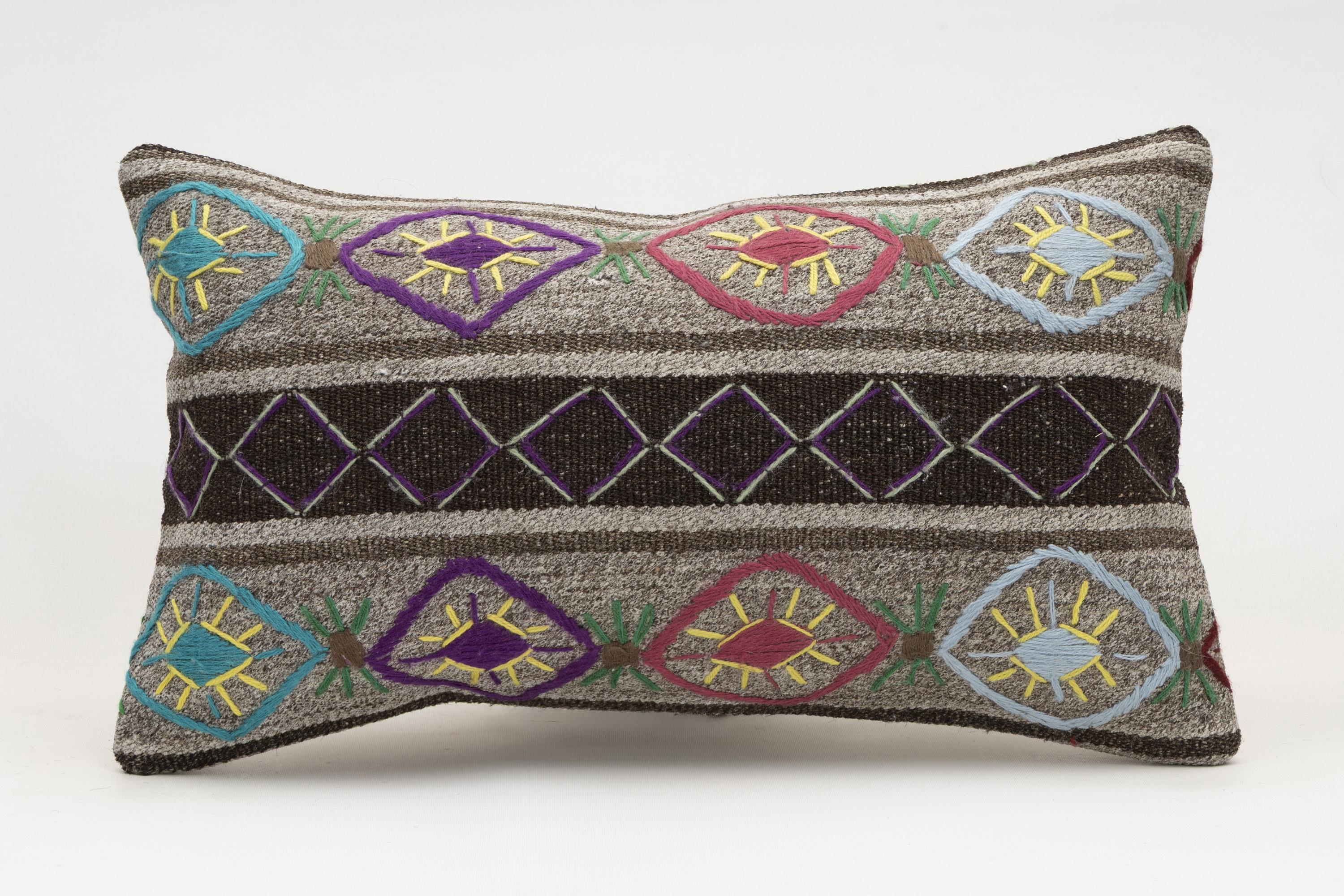 12x20 inches (30x50 cm) Kilim Pillow | KILIM WHOLESALE - Vintage Handmade Pillows - Vintage Handmade Kilim Rugs - It is 100% wool. Artistic and historical rugs. Old handwoven rugs. - Online hand woven rugs and kilim cushions sales. Shipping to a