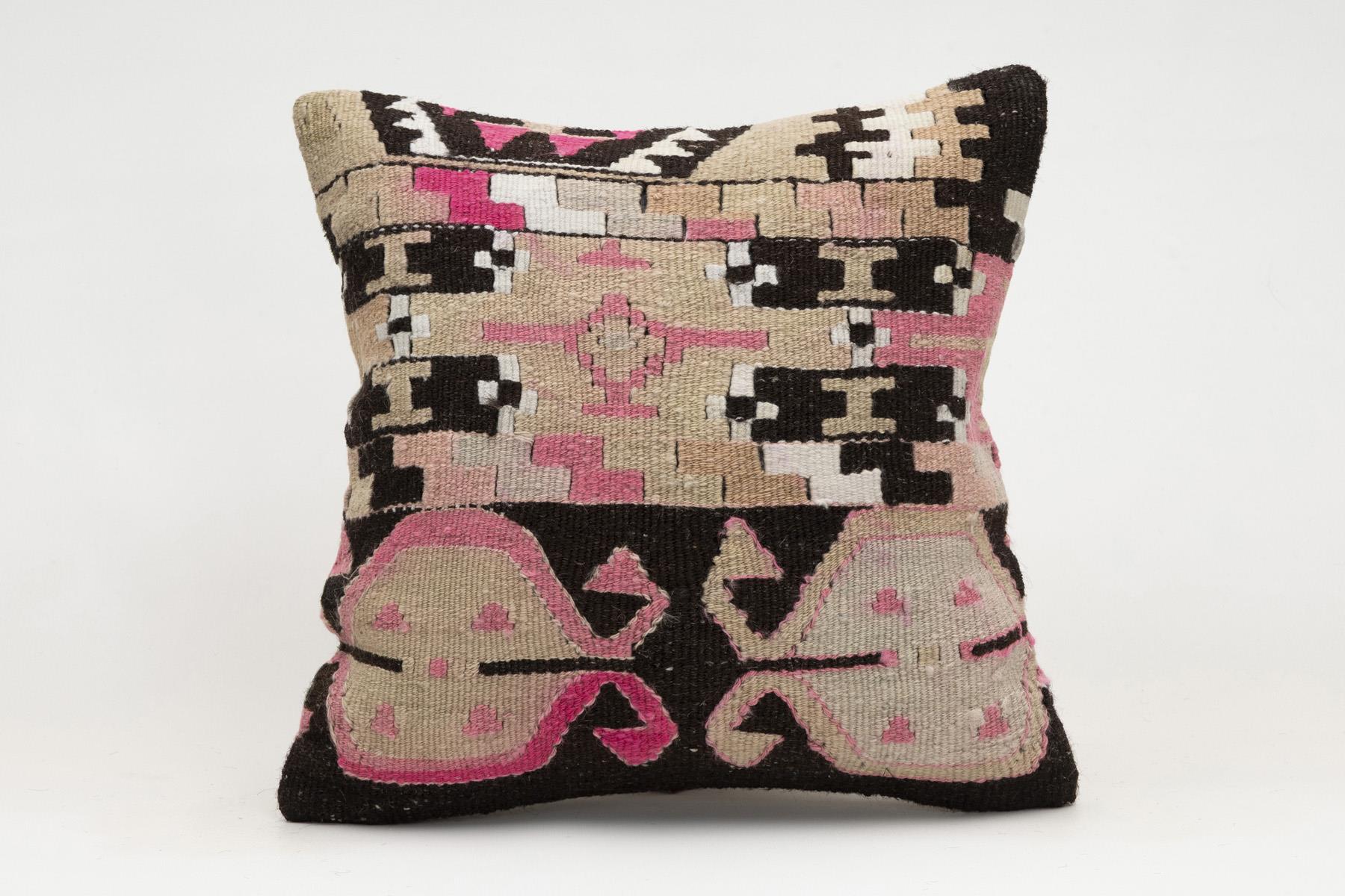 16x16 inches (40x40 cm) Kilim Pillow | KILIM WHOLESALE - Vintage Handmade Pillows - Vintage Handmade Kilim Rugs - It is 100% wool. Artistic and historical rugs. Old handwoven rugs. - Online hand woven rugs and kilim cushions sales. Shipping to a