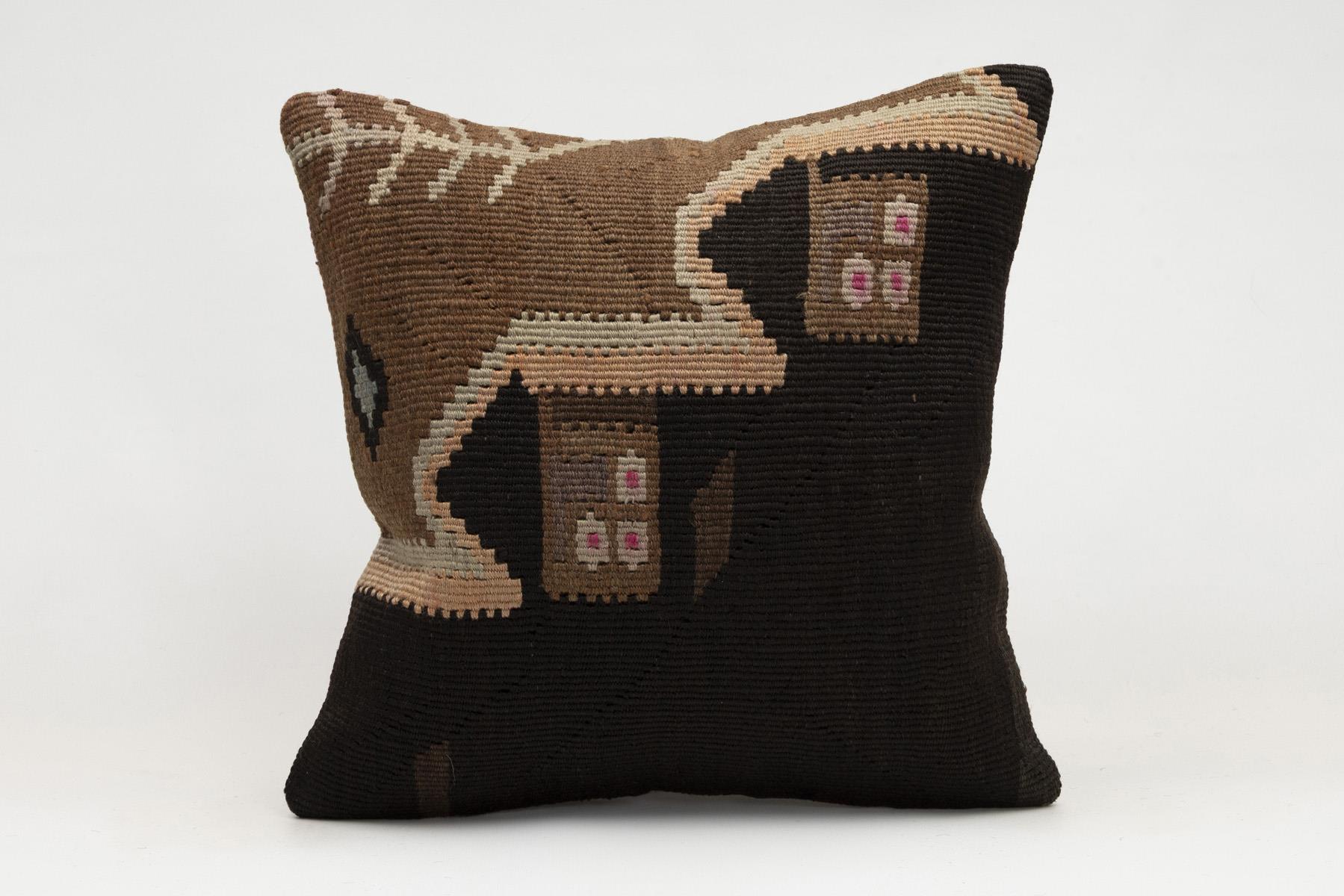 16x16 inches (40x40 cm) Kilim Pillow | KILIM WHOLESALE - Vintage Handmade Pillows - Vintage Handmade Kilim Rugs - It is 100% wool. Artistic and historical rugs. Old handwoven rugs. - Online hand woven rugs and kilim cushions sales. Shipping to a